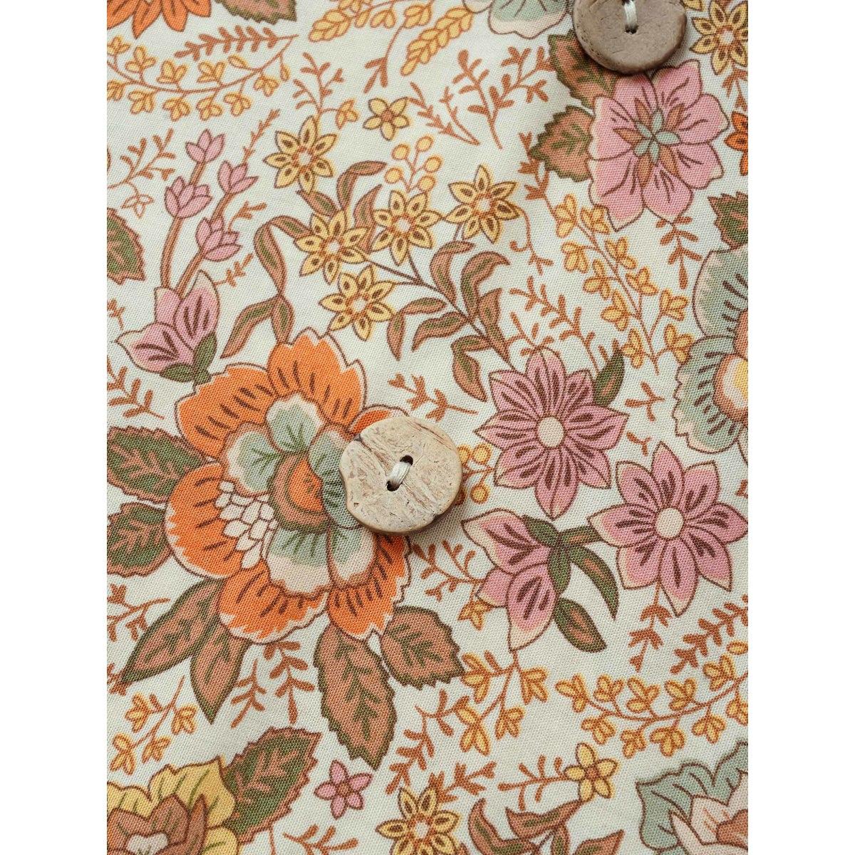 Plus Size Apricot Rayon Boho Print Button Detail Tie Neck Blouse Women Resort Elbow-length sleeve Notched collar Vacation Blouses BloomChic 10/M Product Image