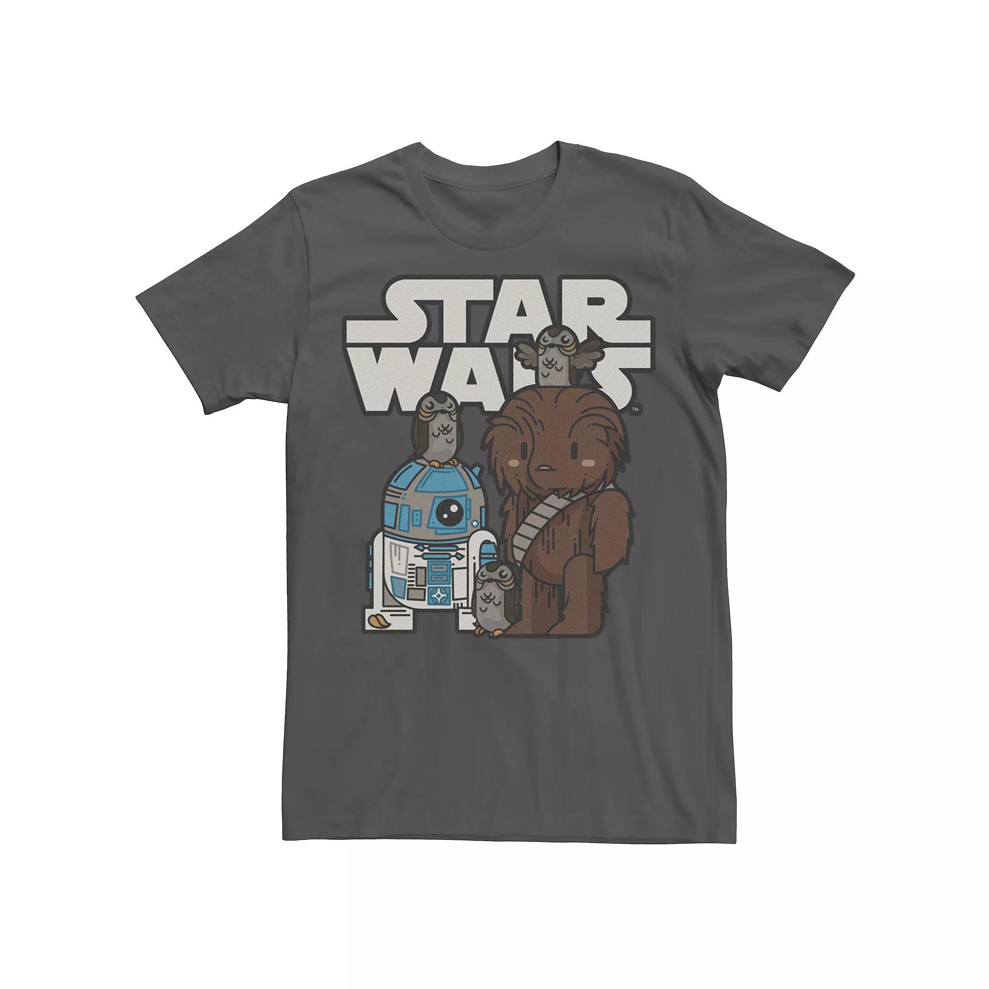 Men's Star Wars Last Jedi R2-D2, Porgs, and Chewie Cutie Cartoon Tee,  Product Image