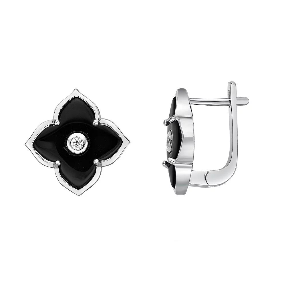 Gemminded Sterling Silver Black Onyx & Cubic Zirconia Flower Earrings, Women's Product Image