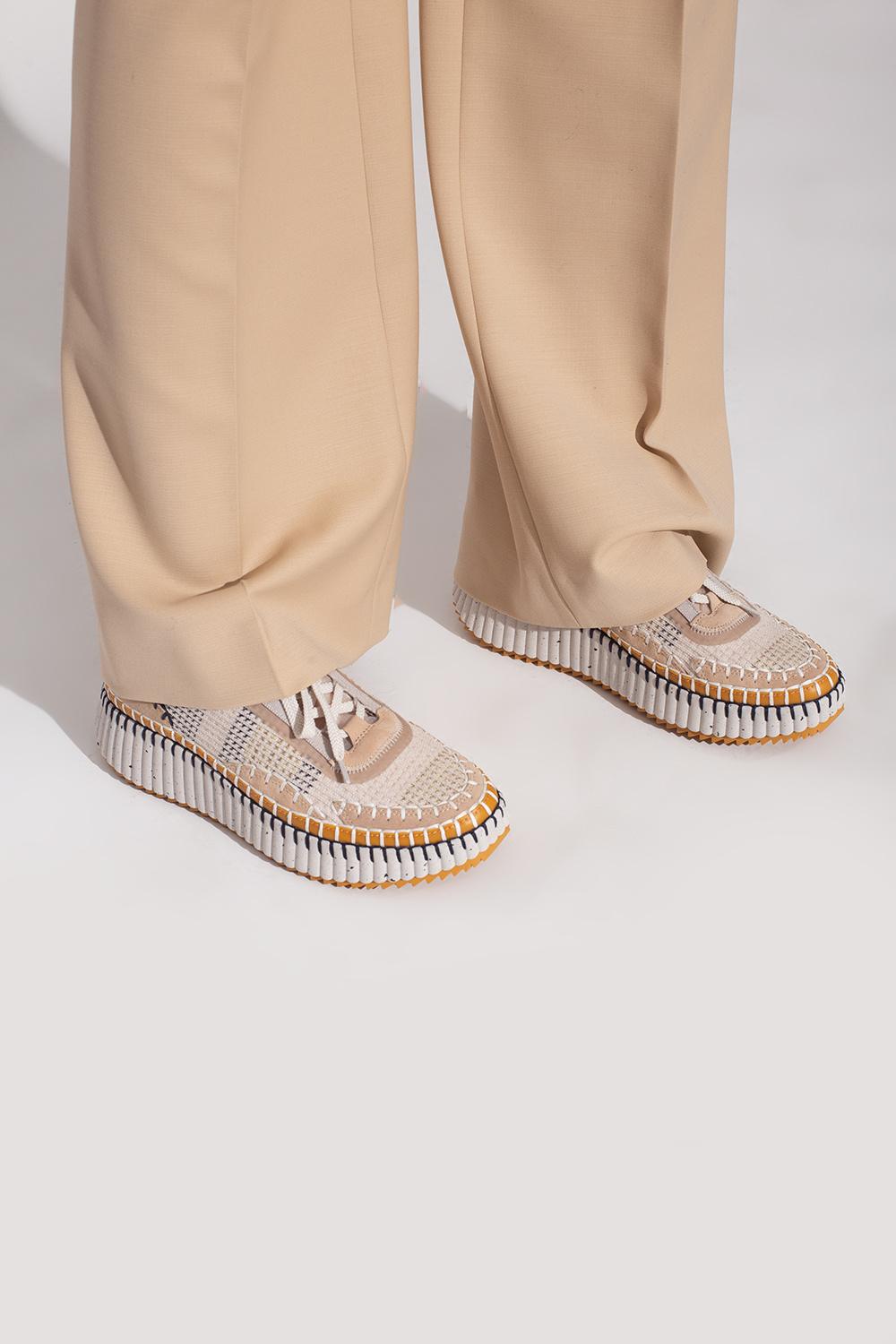 CHLOÉ Nama Embroidered Suede And Recycled-mesh Sneakers In Biscotti Beige Product Image