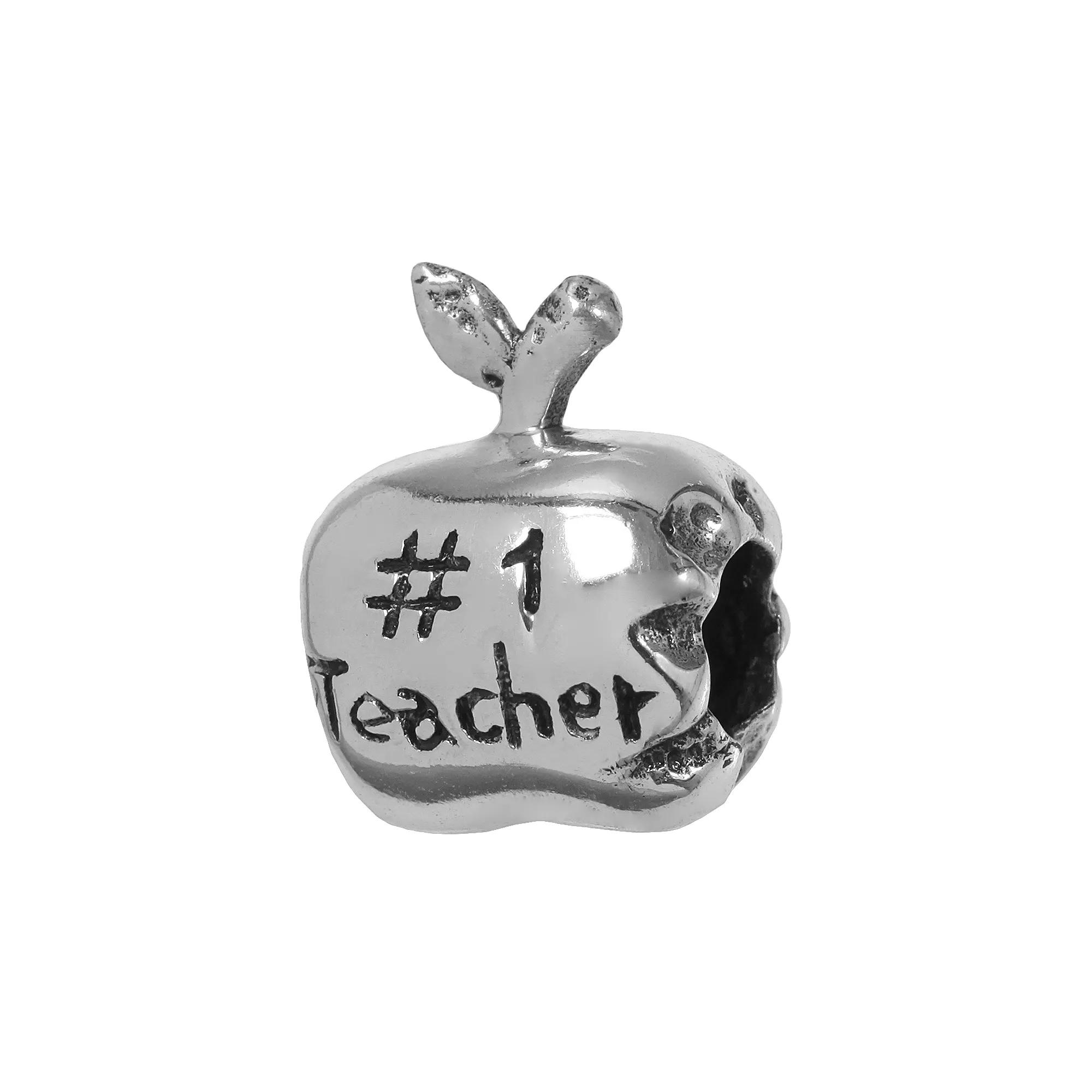 Individuality Beads Sterling Silver "#1 Teacher" Apple Bead, Women's Product Image