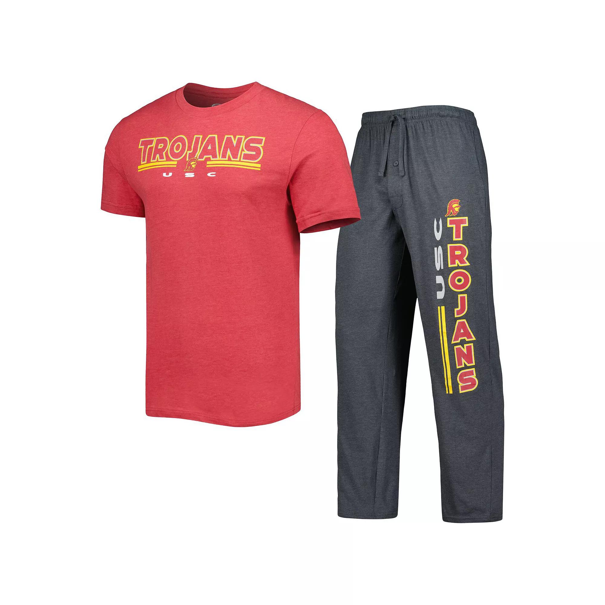Men's Concepts Sport Cardinal/Charcoal USC Trojans Meter T-Shirt & Pants Sleep Set, Size: Large, Red Product Image