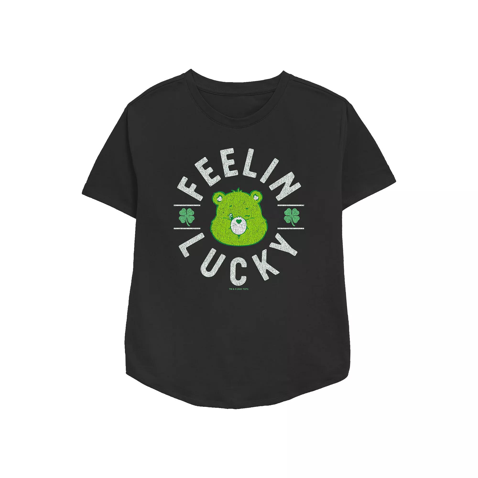Women's Care Bears Good Luck Bear Feelin' Lucky Relaxed Fit Graphic Tee, Size: XS, Black Product Image