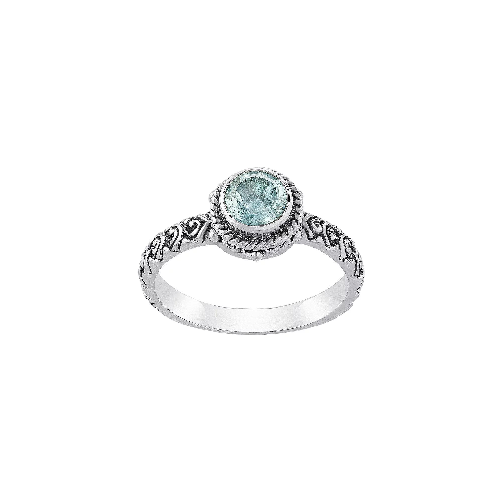 Athra NJ Inc Sterling Silver Blue Topaz Oxidized Ring, Womens Product Image
