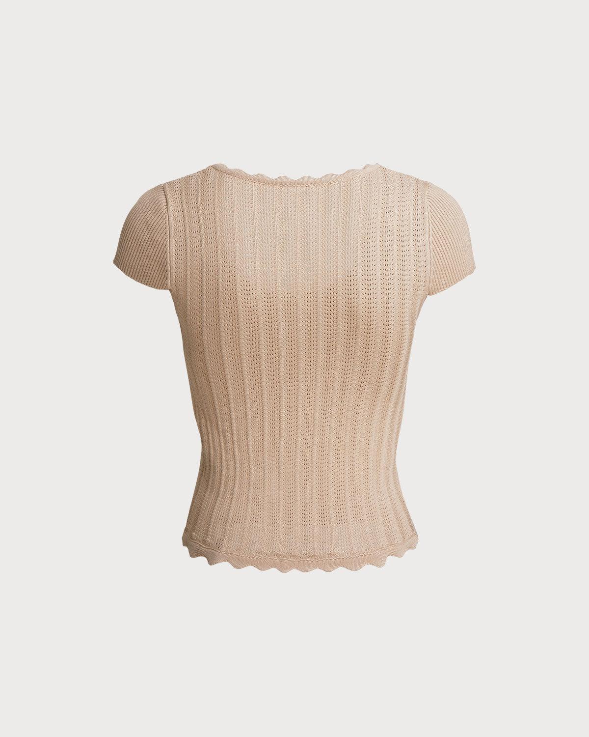 Khaki Ribbed Knit Slim Tee Product Image