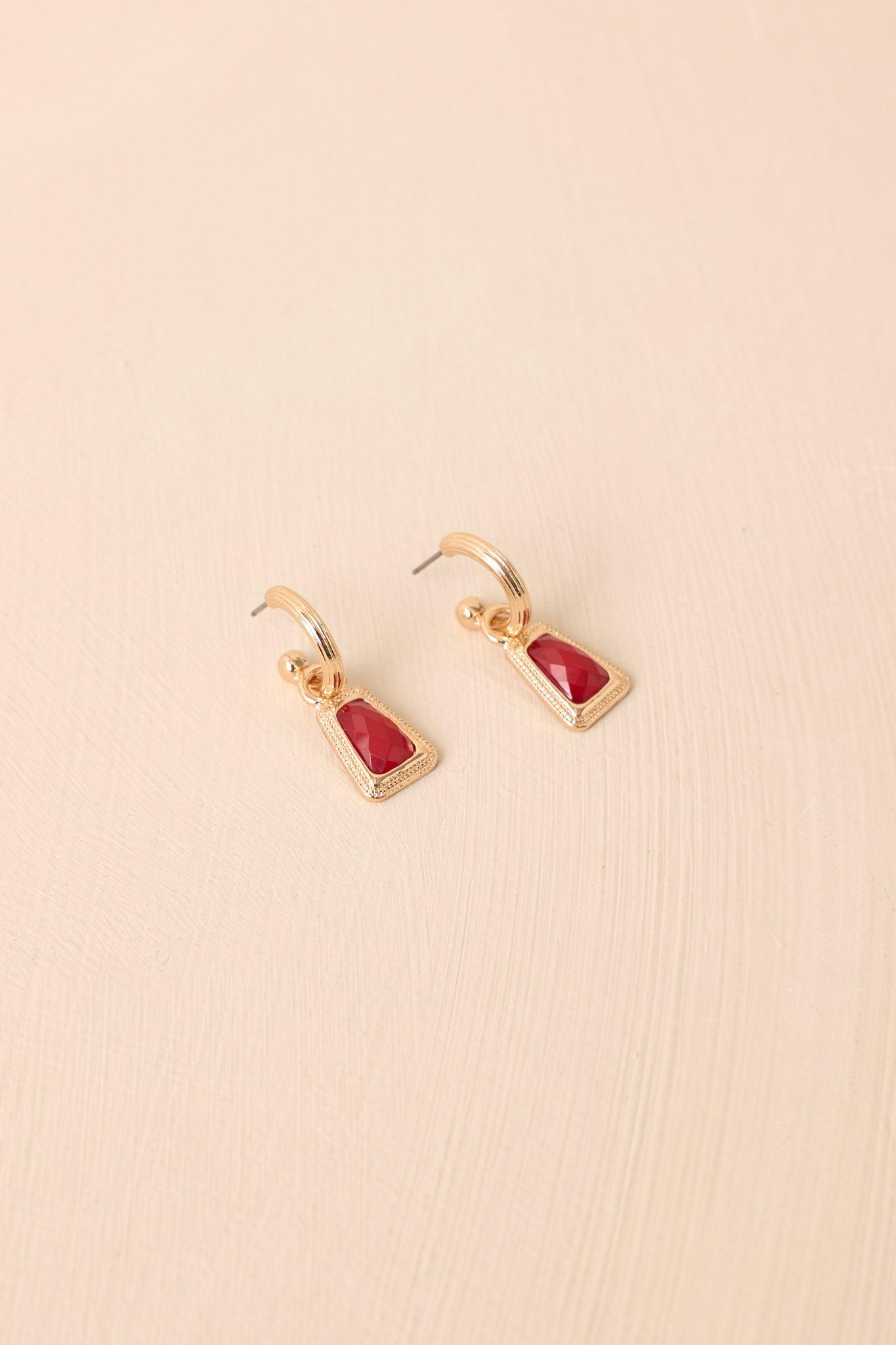 Early Morning Sunrise Gold Textured Red Stone Drop Earrings Product Image