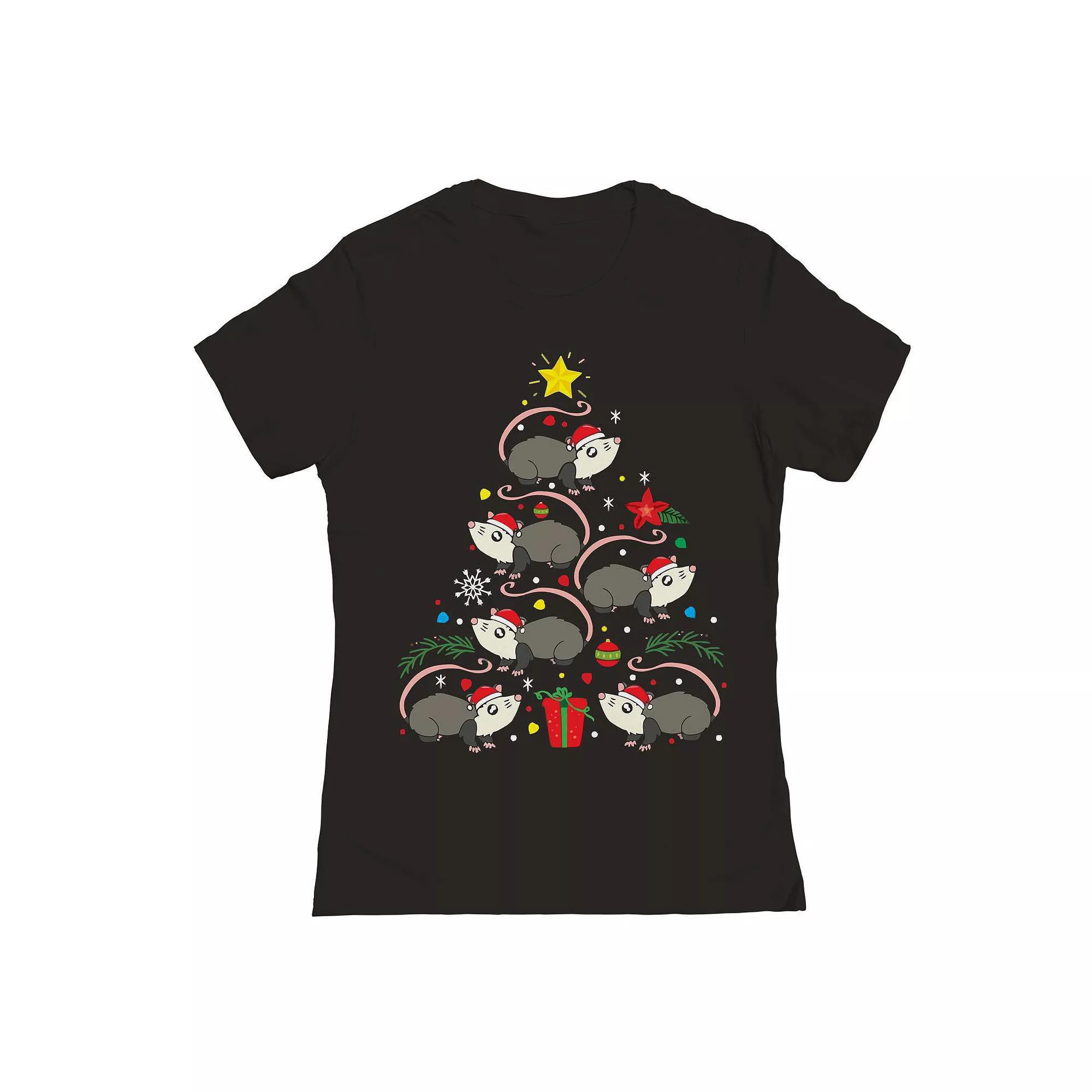 Junior's Opposum Christmas Tree Graphic Tee, Women's,  Product Image