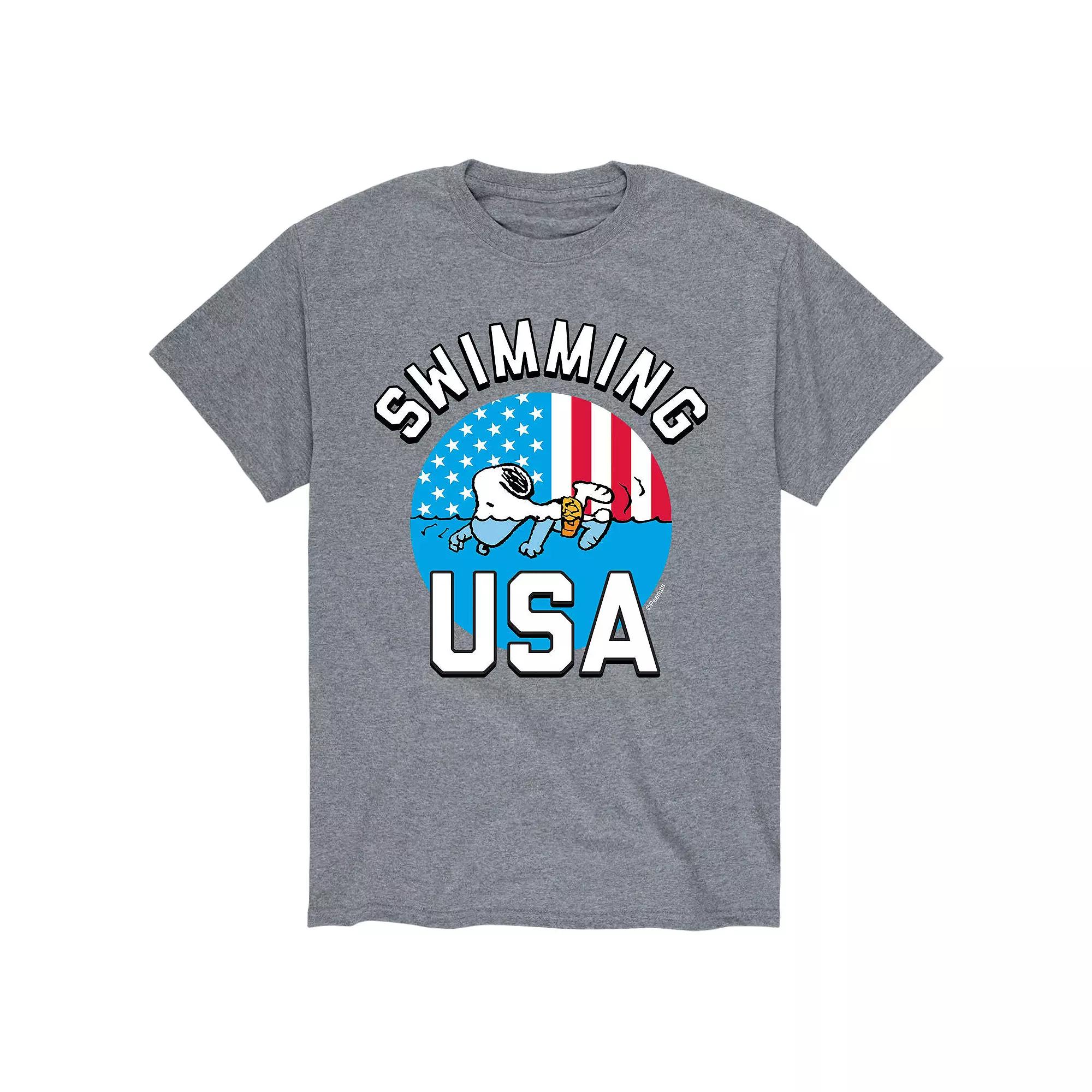 Men's Peanuts Snoopy Swimming USA Tee,  Product Image