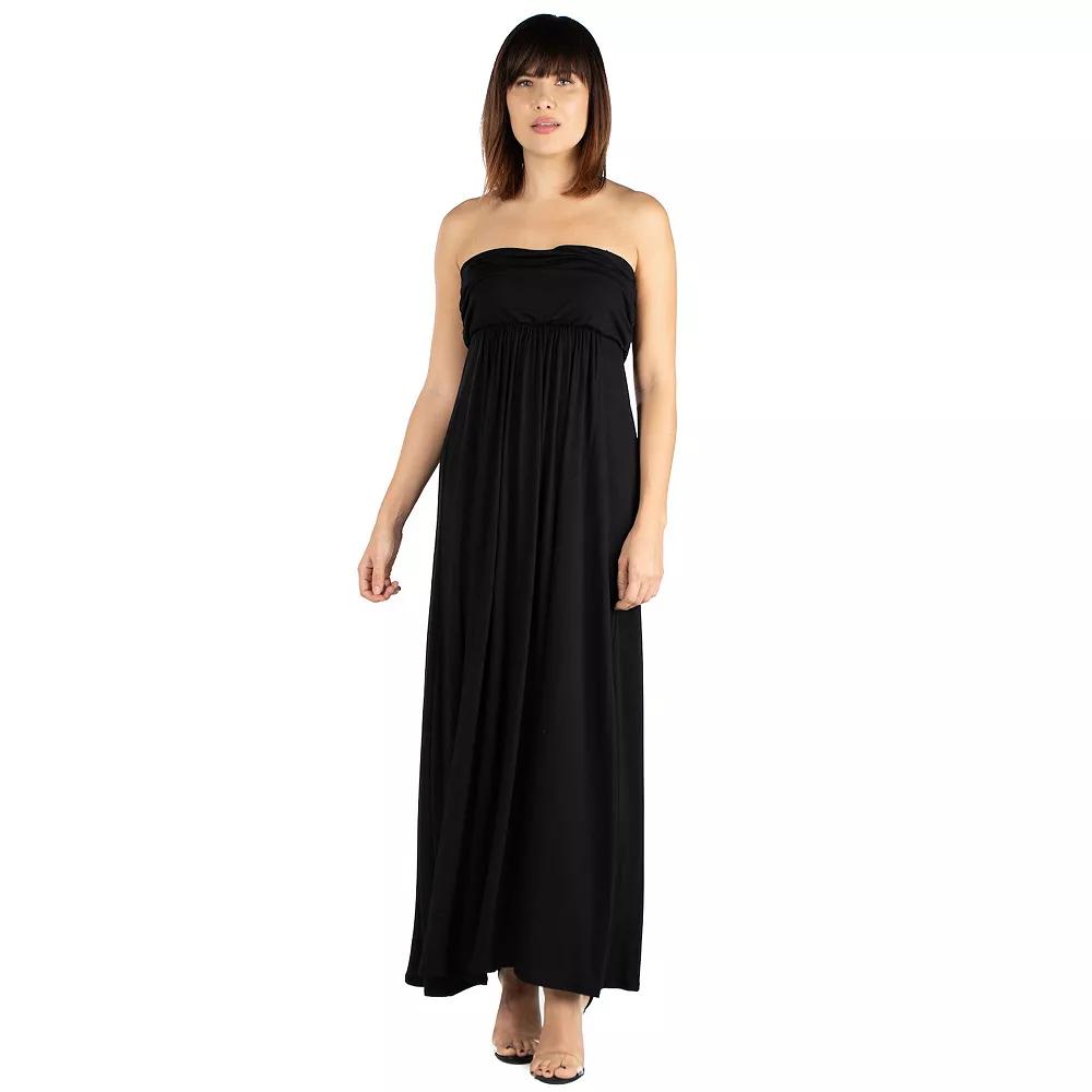 Women's 24seven Comfort Apparel Strapless Loose Fit Pleated Maxi Dress,  Product Image