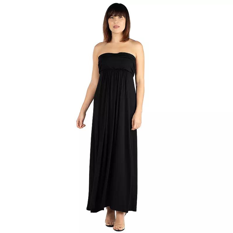 Women's 24seven Comfort Apparel Strapless Loose Fit Pleated Maxi Dress,  Product Image