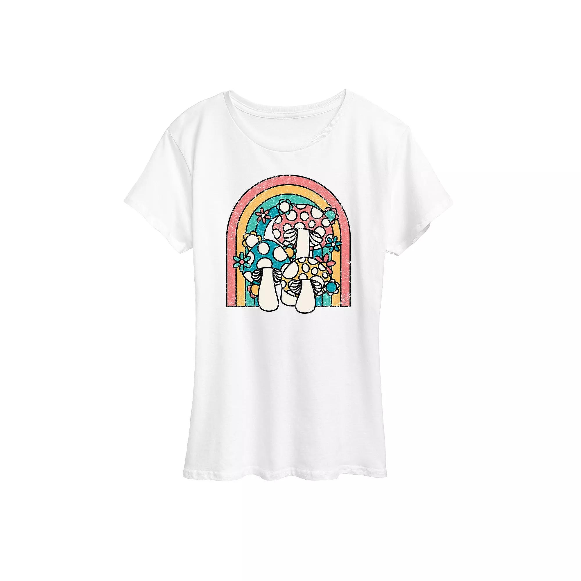 Women's Retro Mushrooms Rainbow Graphic Tee, Girl's,  Product Image