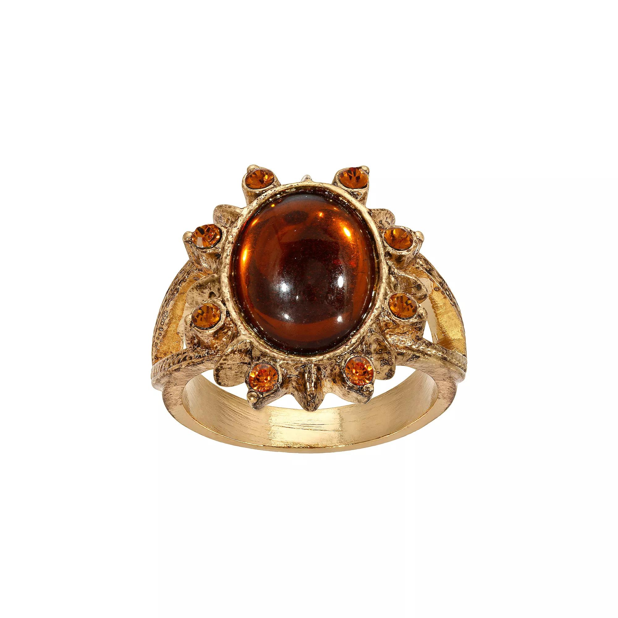 1928 Gold Tone Brown Oval Ring, Womens Product Image
