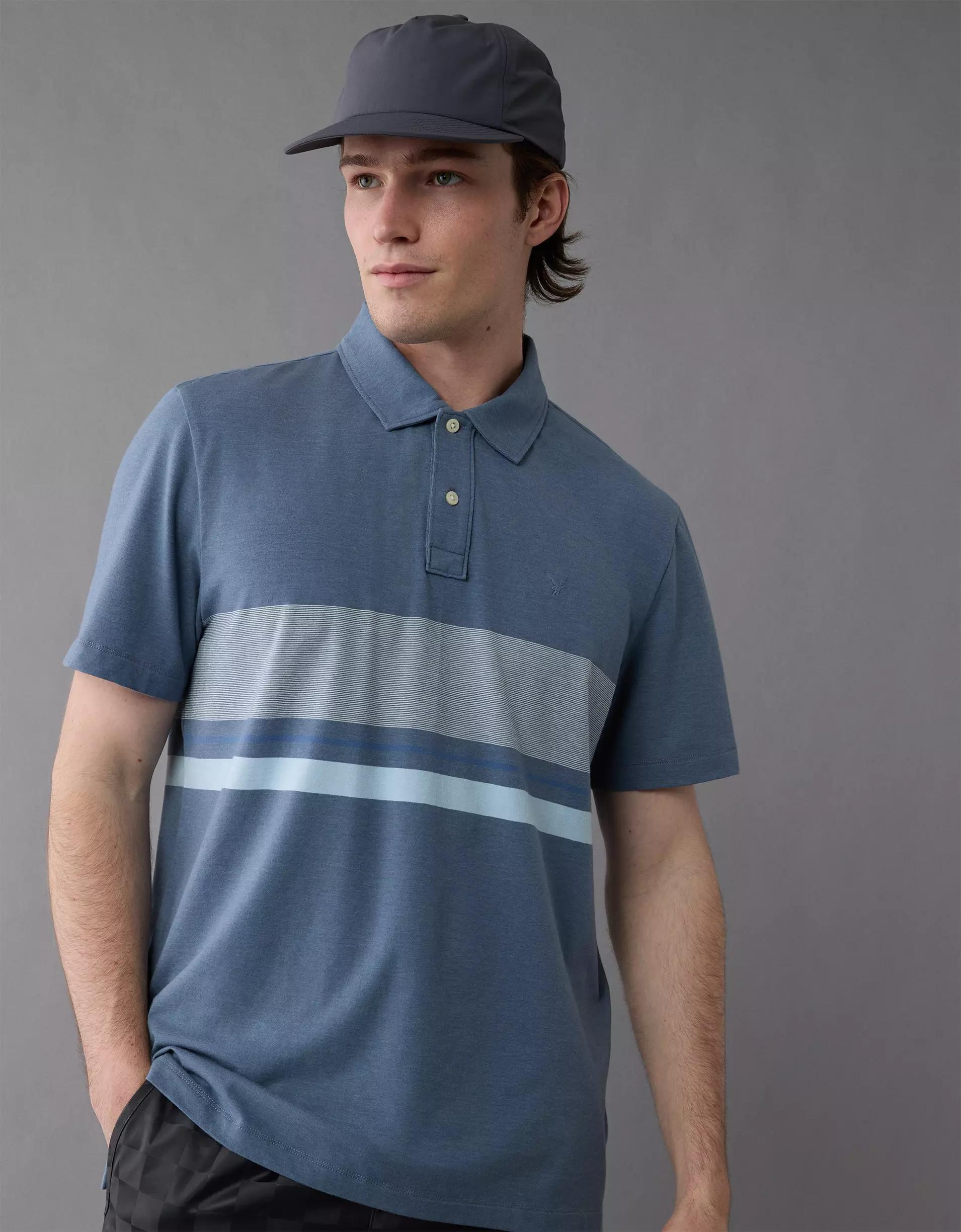 AE 24/7 Club Logo Striped Polo Shirt Product Image