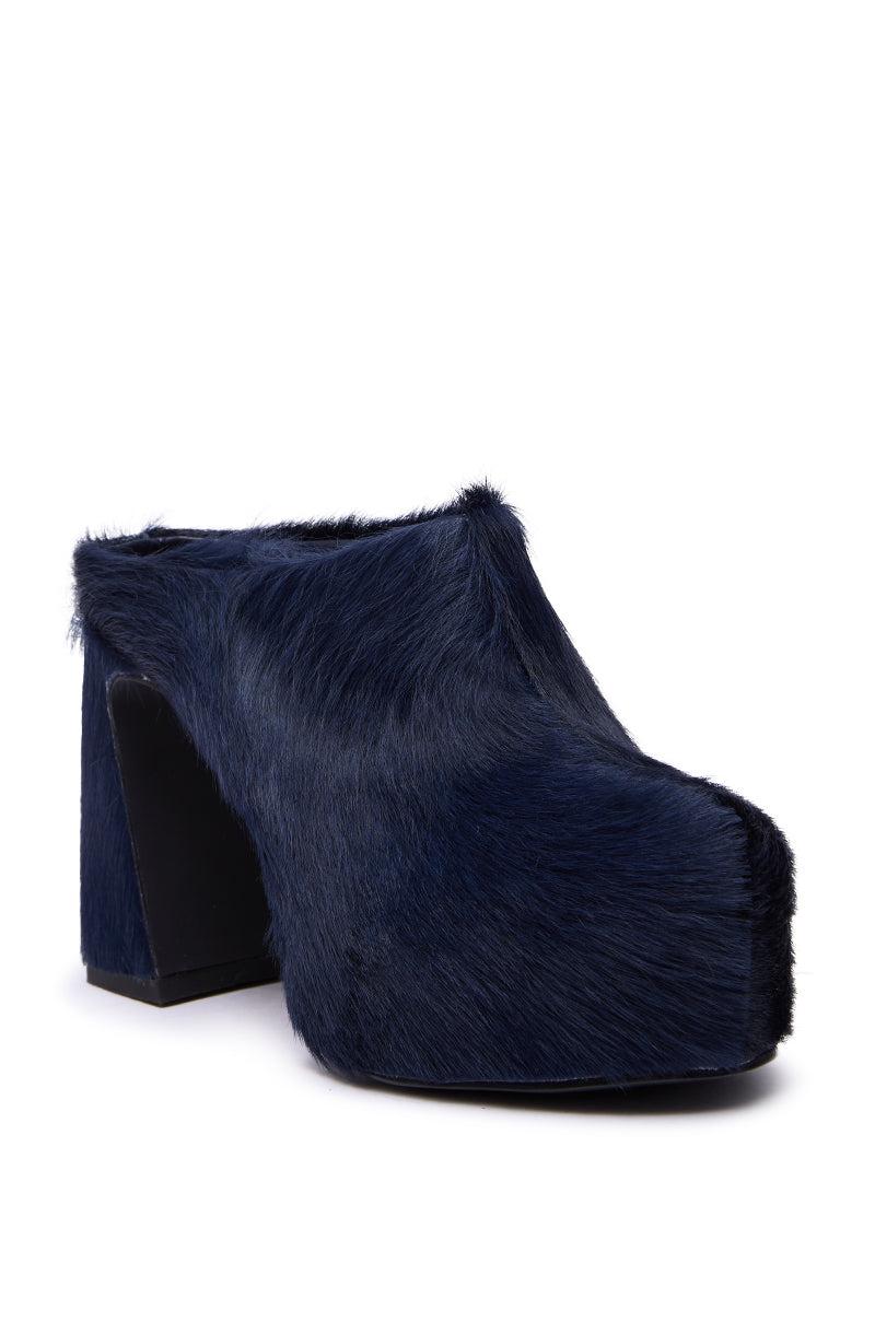 AZALEA WANG GOLDING NAVY PONY HAIR CHUNKY PUMP Product Image