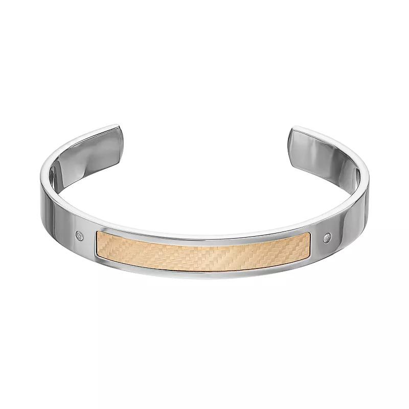 Men's Two Tone Stainless Steel Diamond Accent Cuff Bracelet, Size: 9", White Product Image