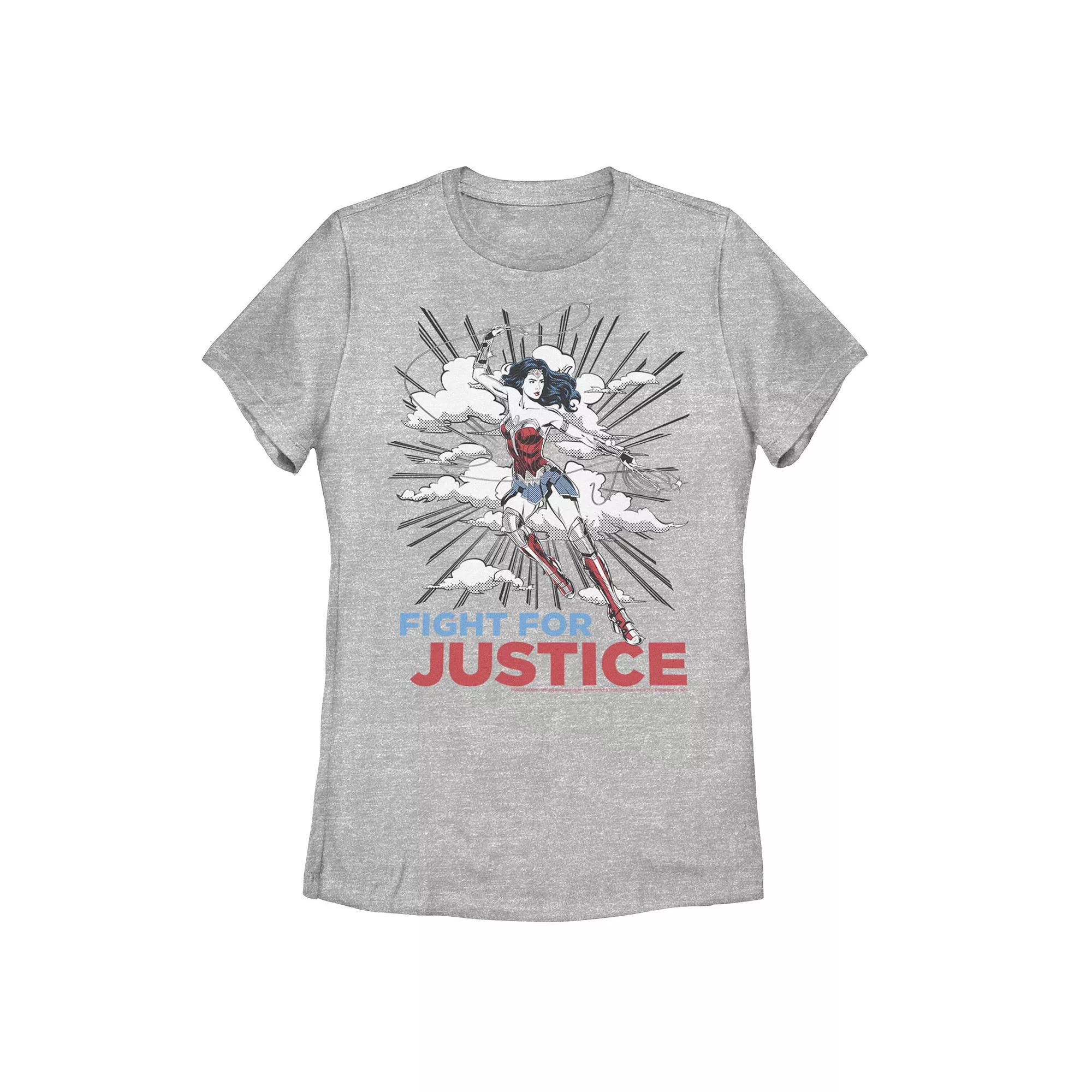 Juniors' DC Comics Wonder Woman "Fight for Justice" Graphic Tee, Girl's, Size: Large, Athletic Grey Product Image