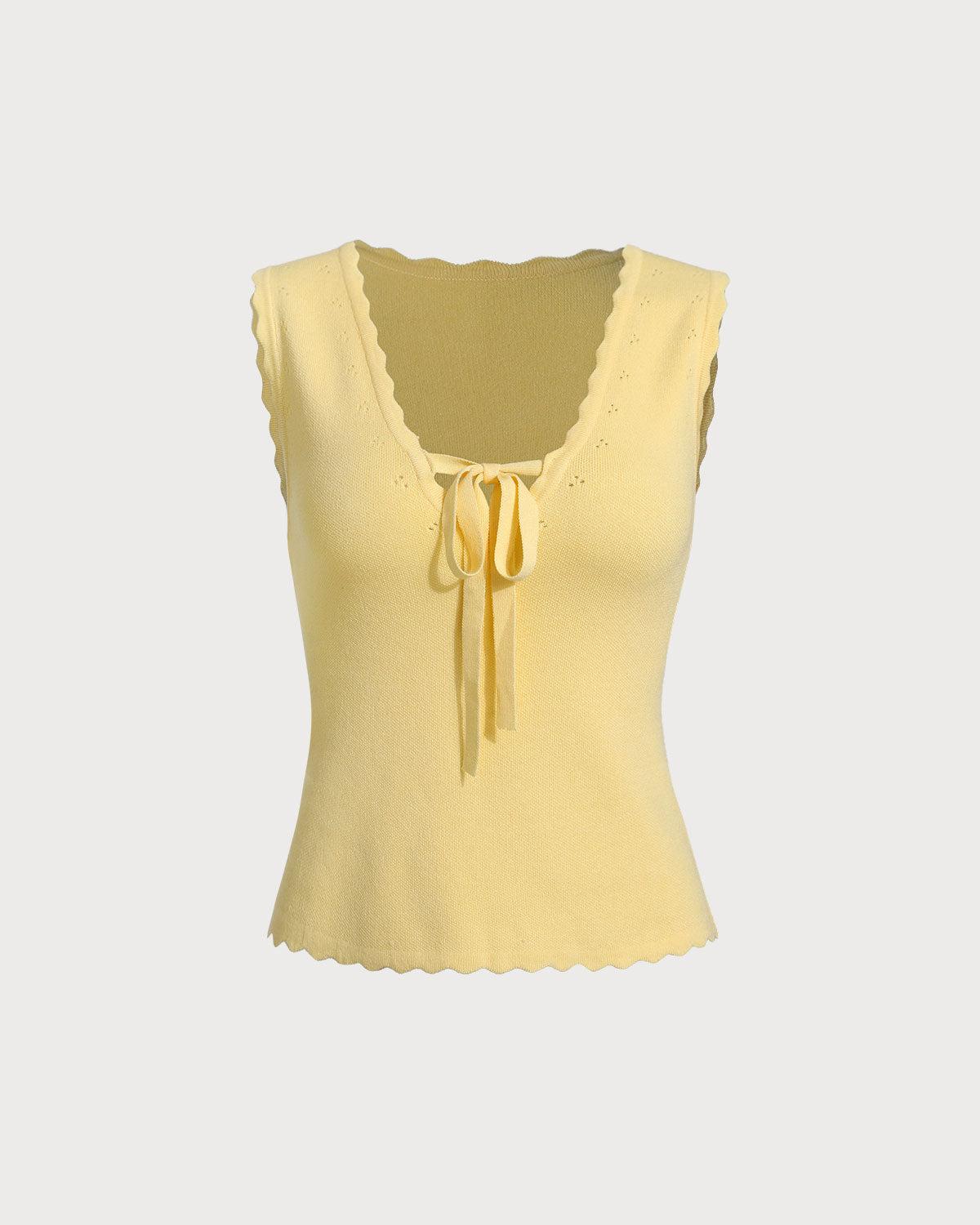 Yellow V-Neck Knit Tank Top Product Image