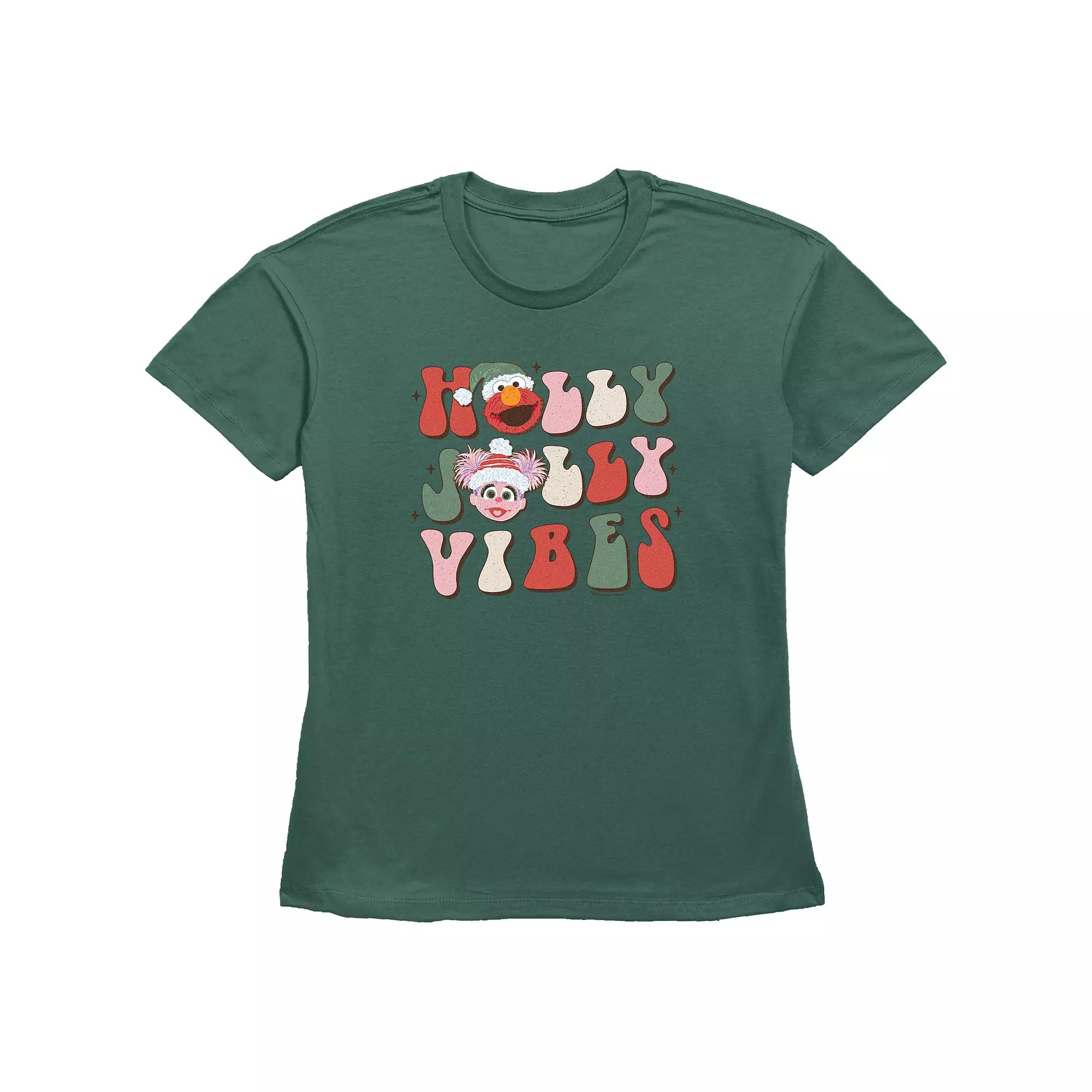 Women's PBS Kids Sesame Street Elmo And Abby Cadabby Holly Jolly Vibes Graphic Tee,  Product Image