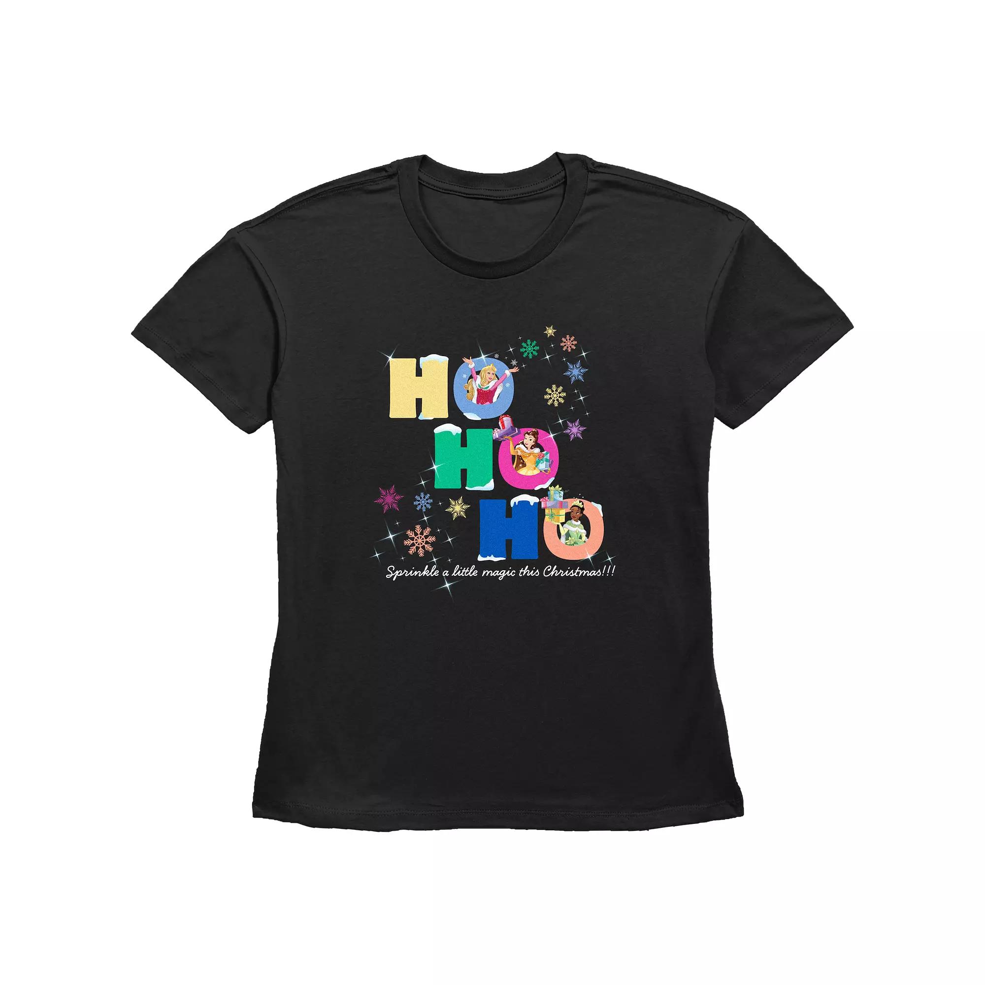 Disney Princess Aurora, Belle & Tiana Sprinkle A Little Magic This Christmas Women's Graphic Tee,  Product Image