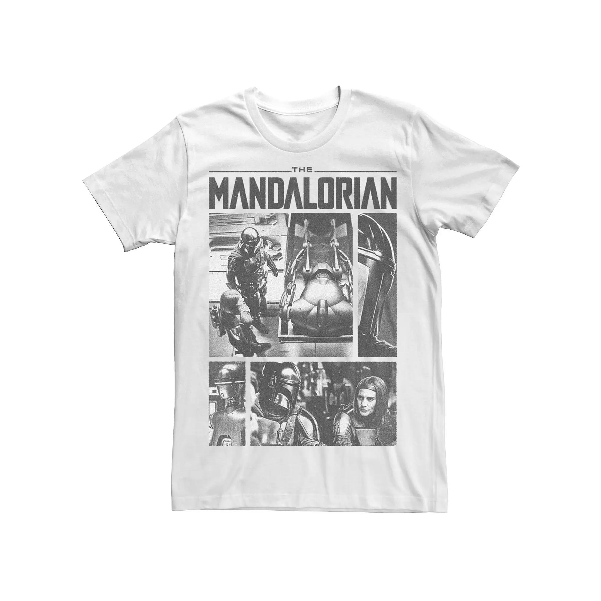 Men's Star Wars The Mandalorian Din Djarin Bo-Katan Driods Scenes Boxes Graphic Tee, Size: XS, White Product Image