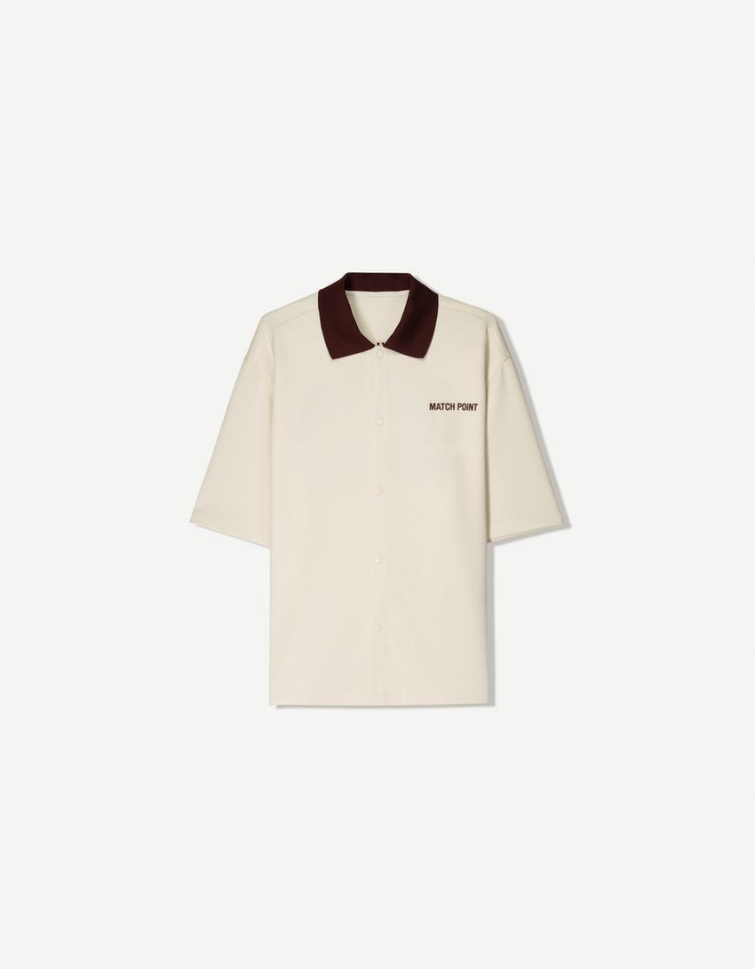 Embroidered short sleeve boxy fit shirt Product Image