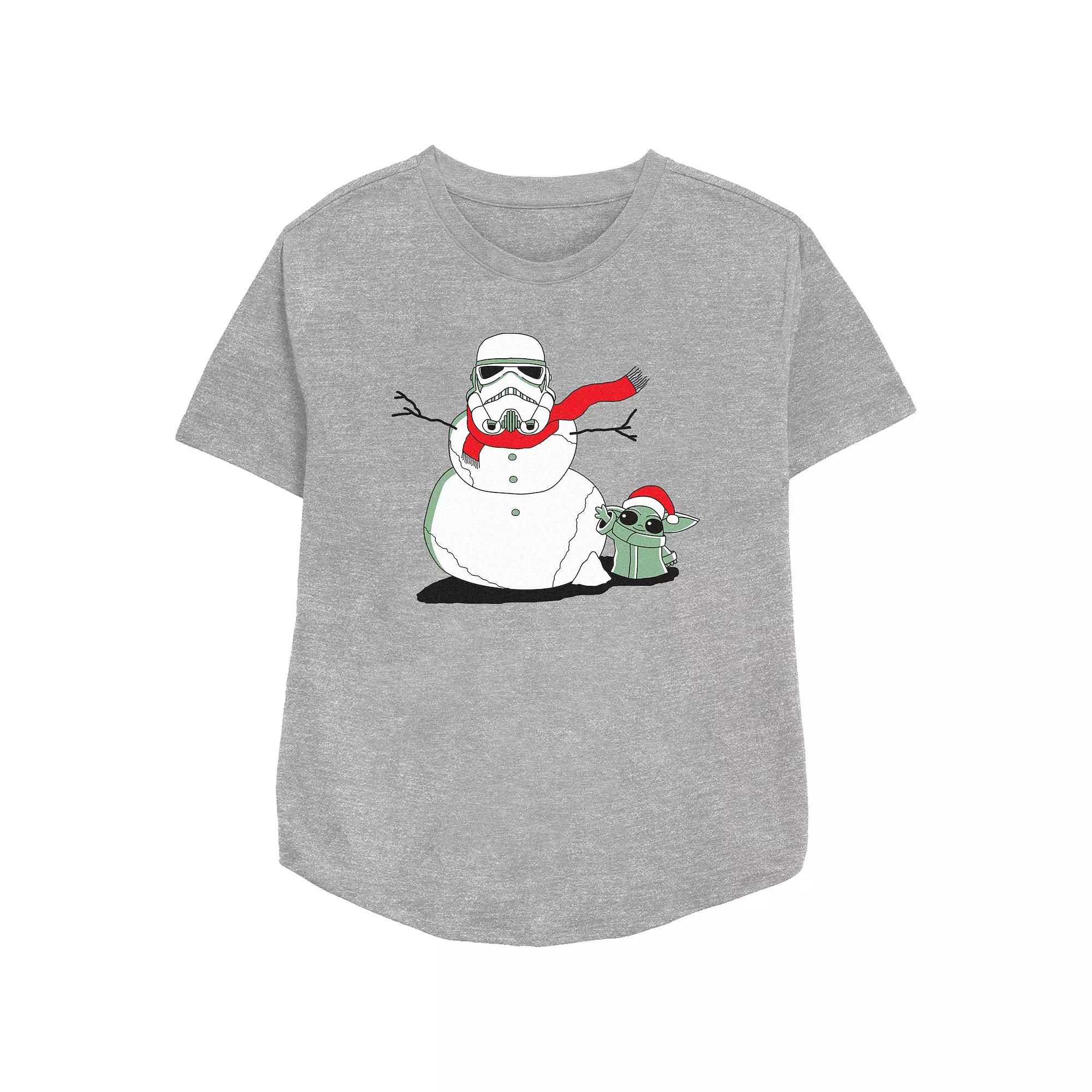 Womens Star Wars The Mandalorian Grogu And Storm Trooper The Snowman Relaxed Fit Graphic Tee Athletic Grey Product Image