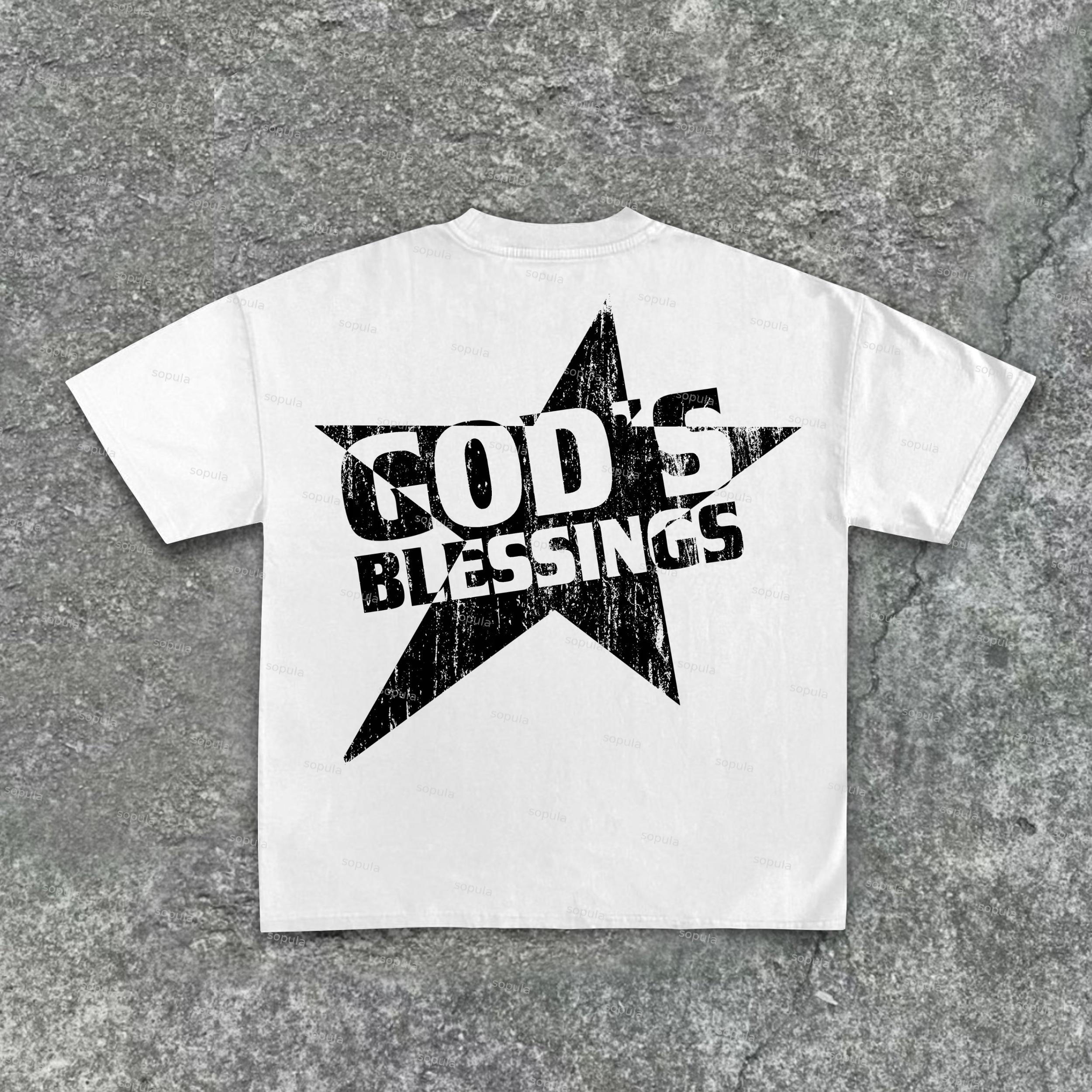 Men's God S Blessings Alphabet Slogan Print Cotton T-Shirt Product Image