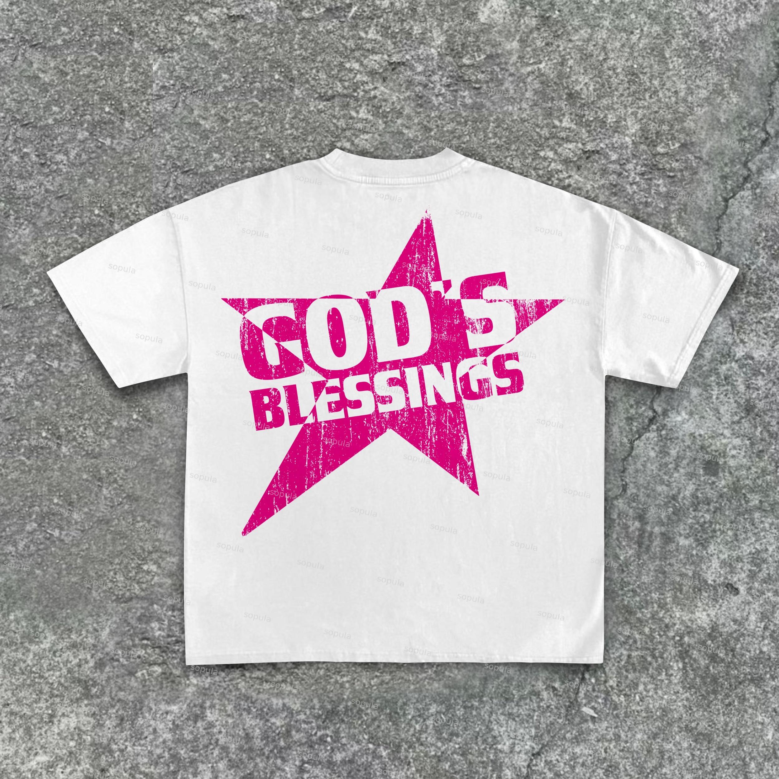 Men's God S Blessings Alphabet Slogan Print Cotton T-Shirt Product Image