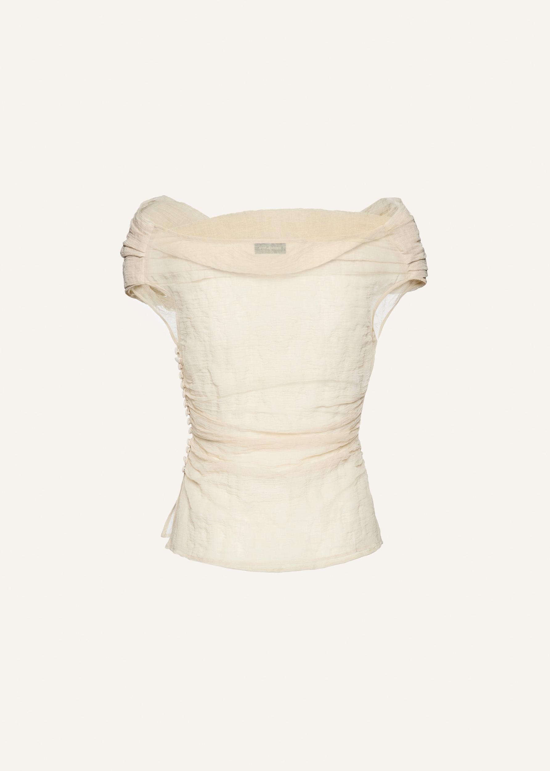 Crinkled cotton bateau blouse in beige Product Image