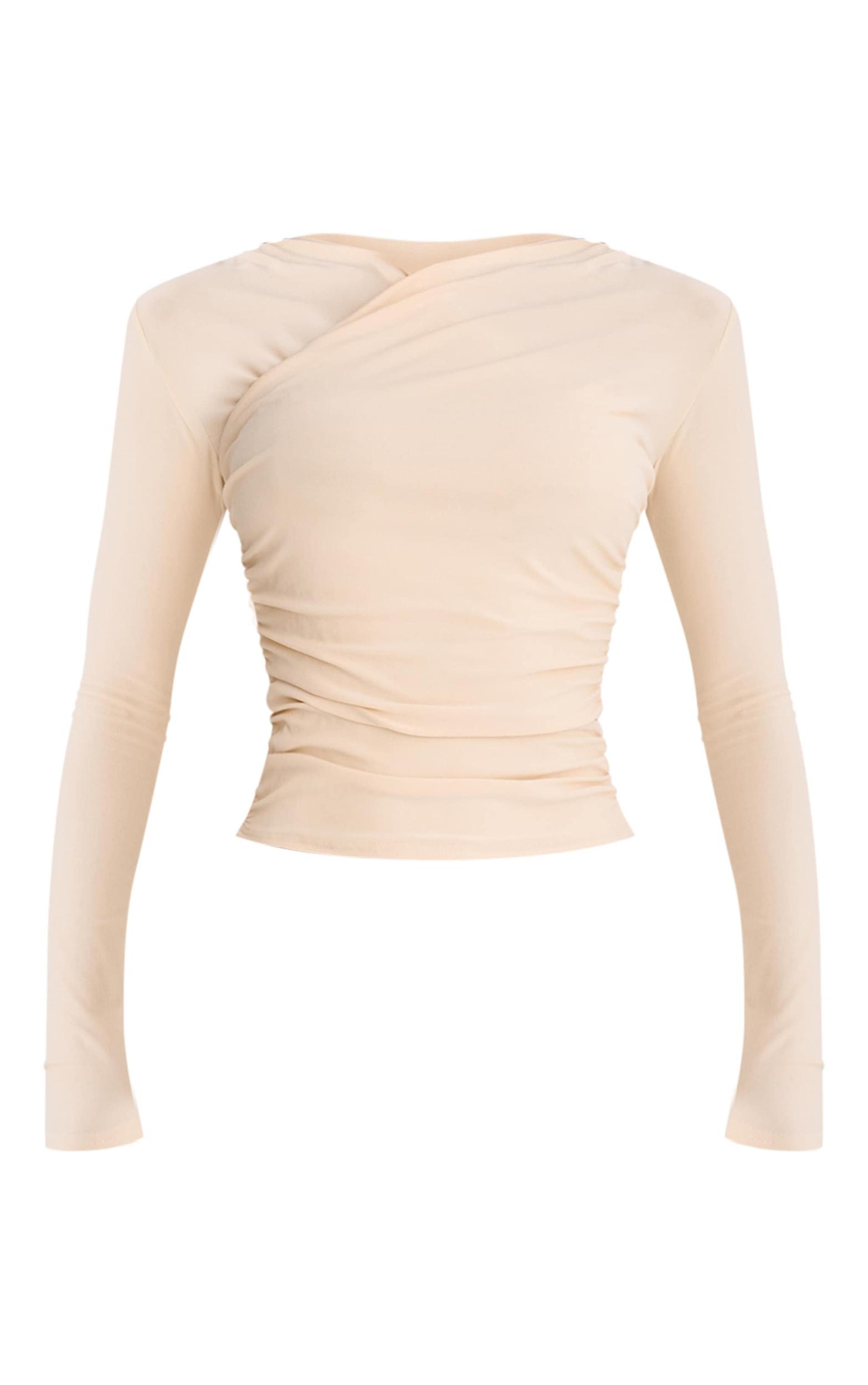 Stone Soft Touch Ruched Long Sleeve Longline Top Product Image