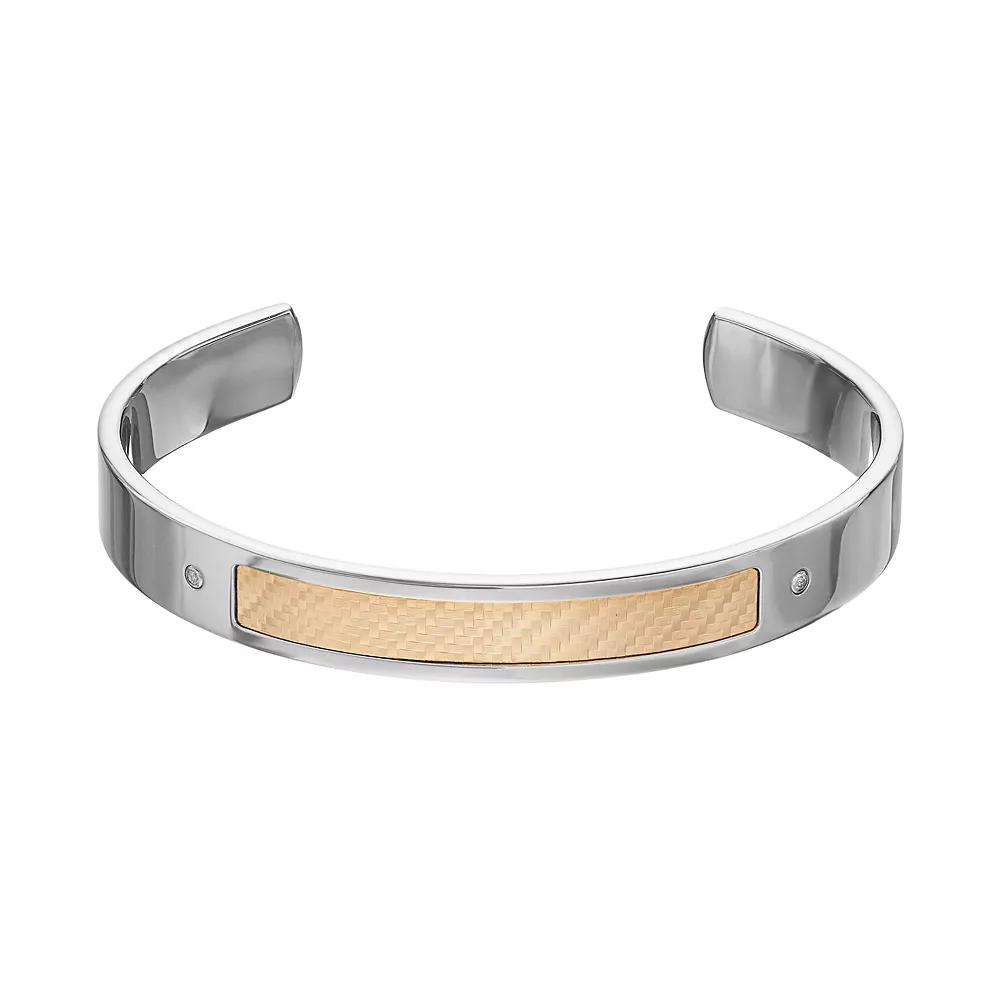 Men's Two Tone Stainless Steel Diamond Accent Cuff Bracelet, Size: 9", White Product Image