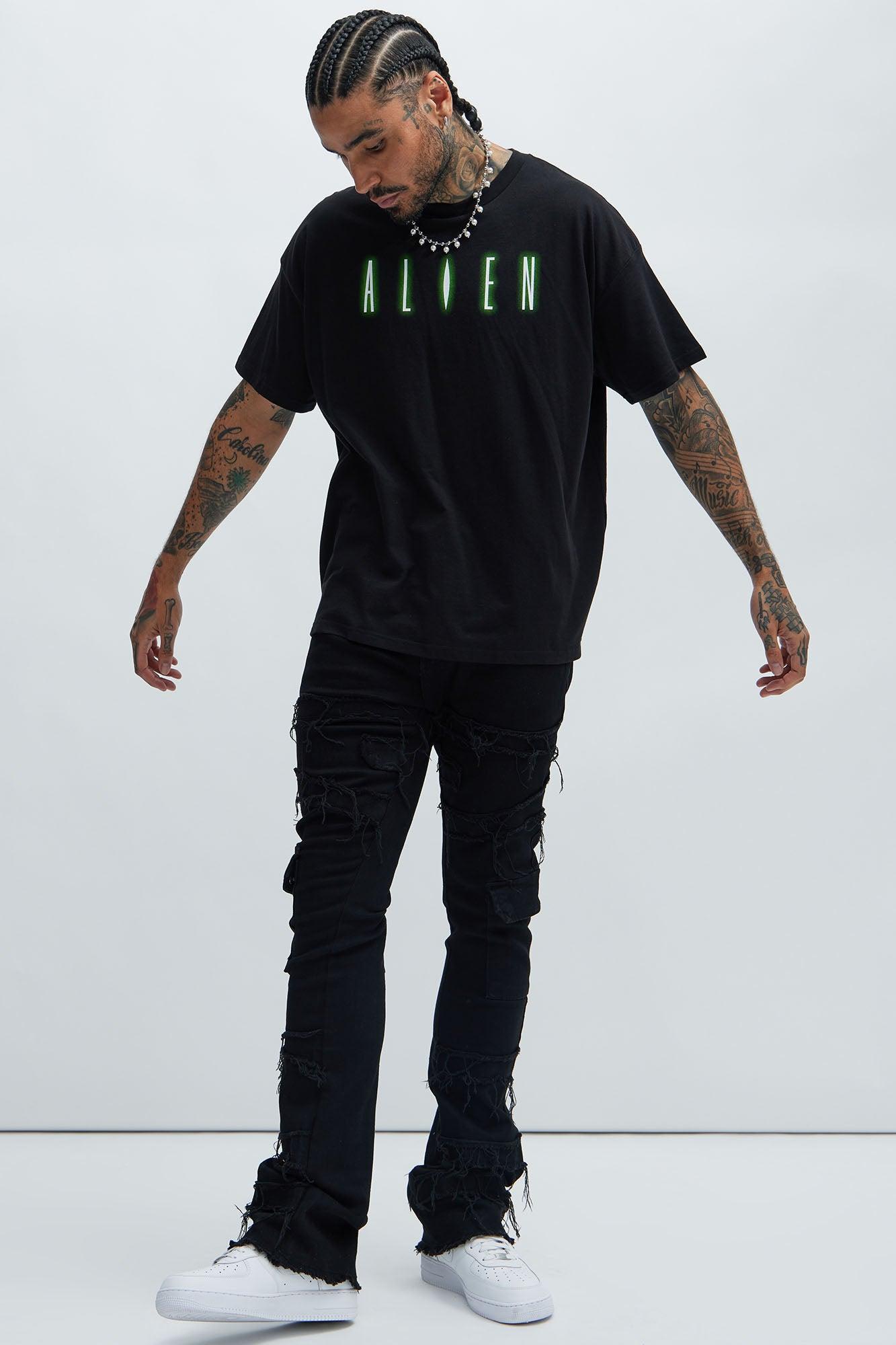 With Some Fray Skinny Flare Cargo Jeans - Black Product Image