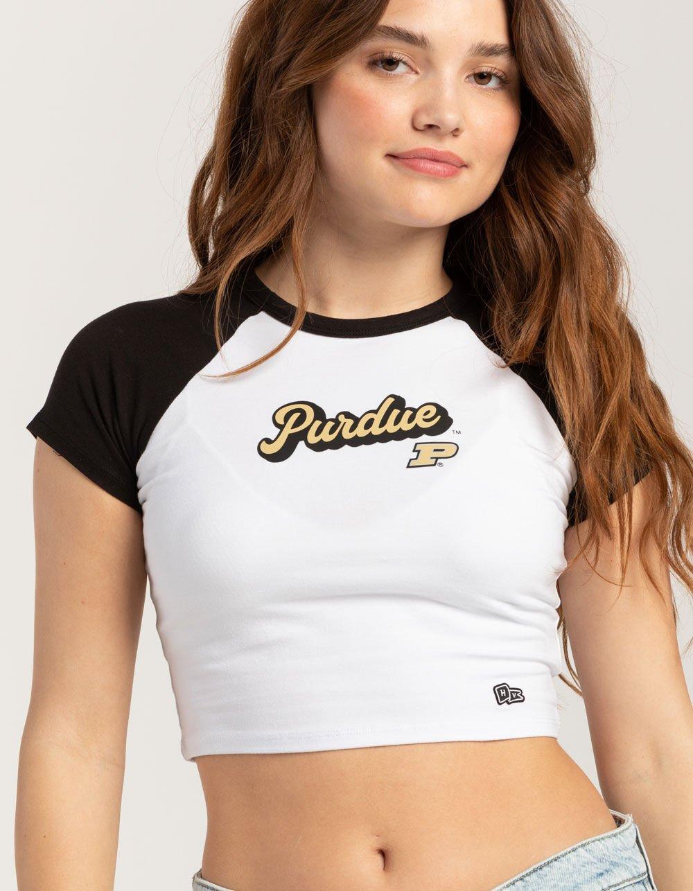 HYPE AND VICE Purdue University Homerun Womens Raglan Tee - BLACK COMBO Product Image