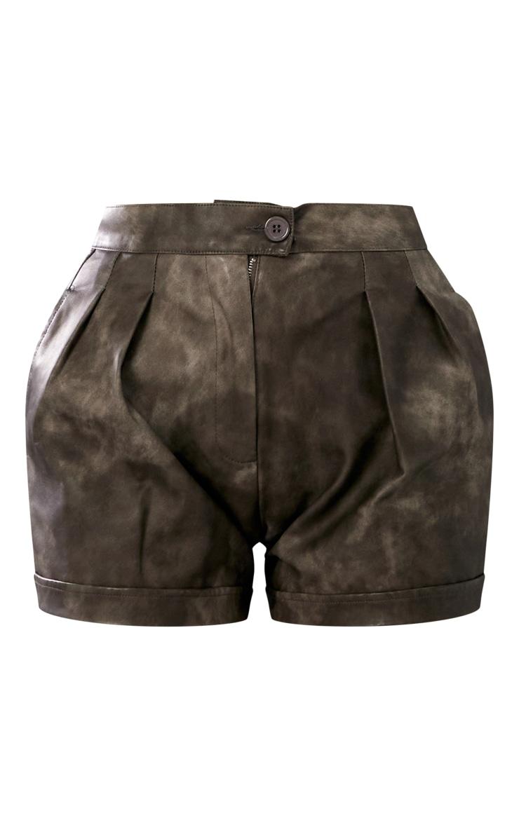 Washed Black Faux Leather Pleat Detail Shorts Product Image