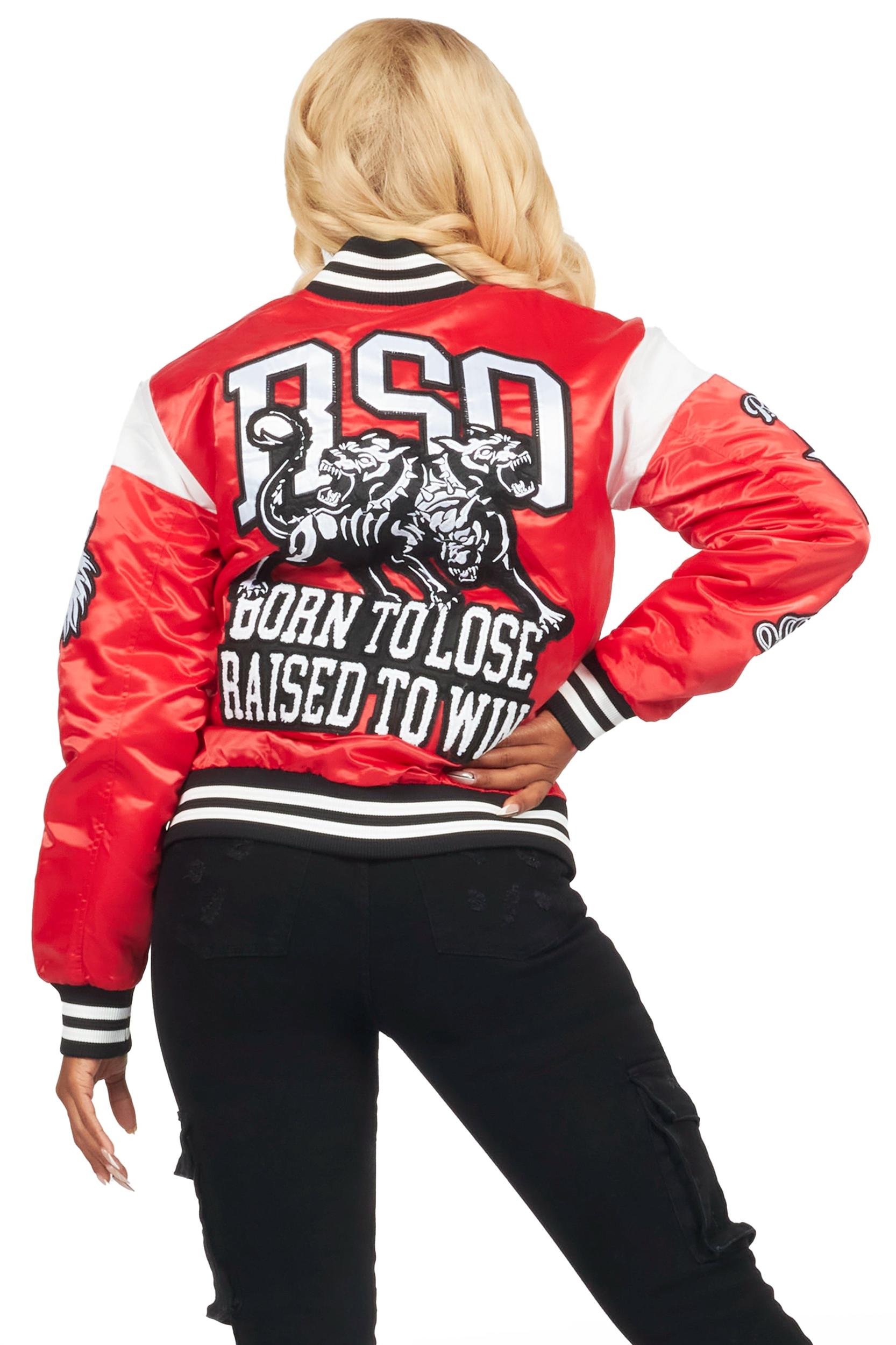 Sosa Red Satin Varsity Jacket Female Product Image
