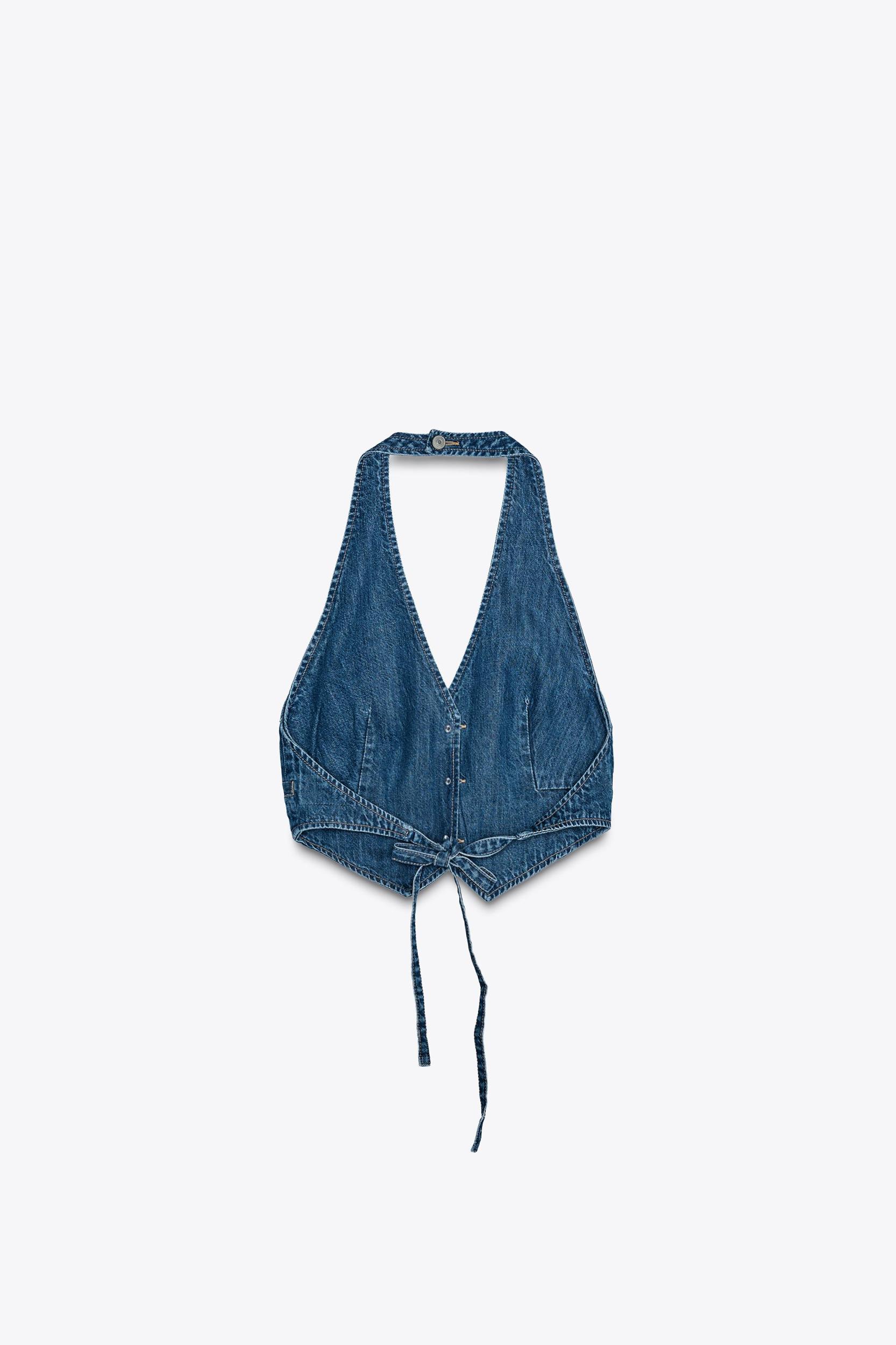 LACE-UP DENIM TOP Product Image
