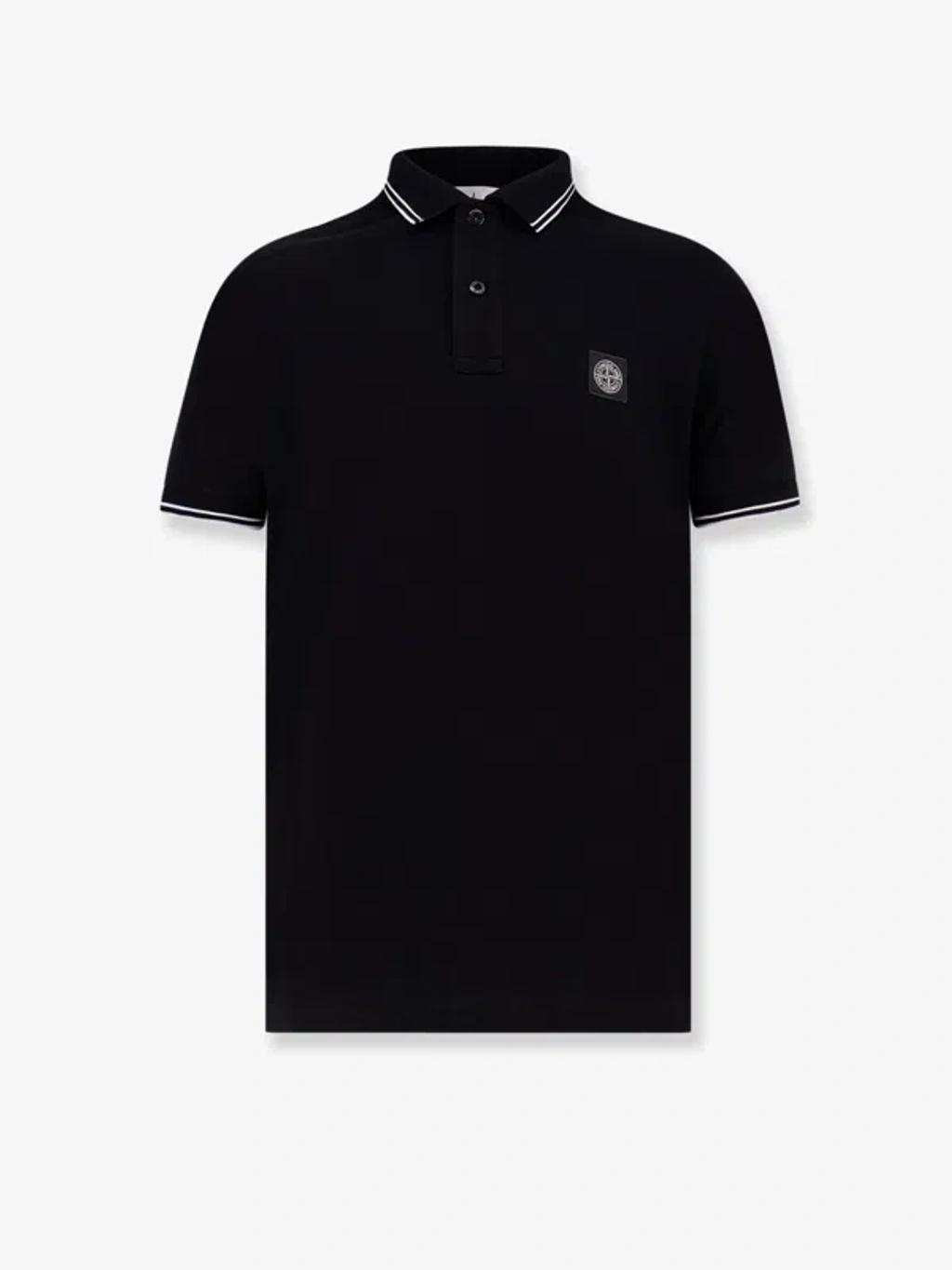 STONE ISLAND Mens Black Brand-patch Regular-fit Stretch-cotton Polo Shirt Xl Product Image