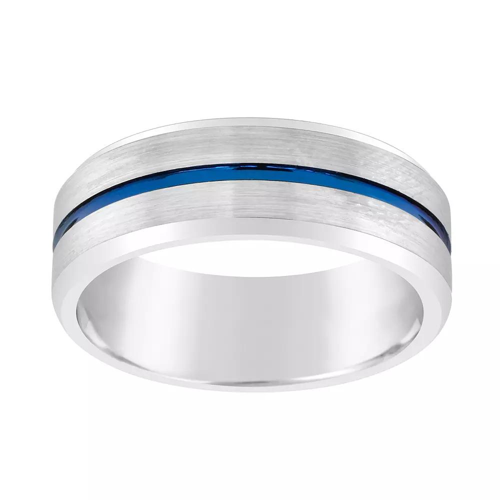 Mens 8mm Black & Blue Ion-Plated Tungsten Wedding Band Ring Tungsten Carbide Product Image
