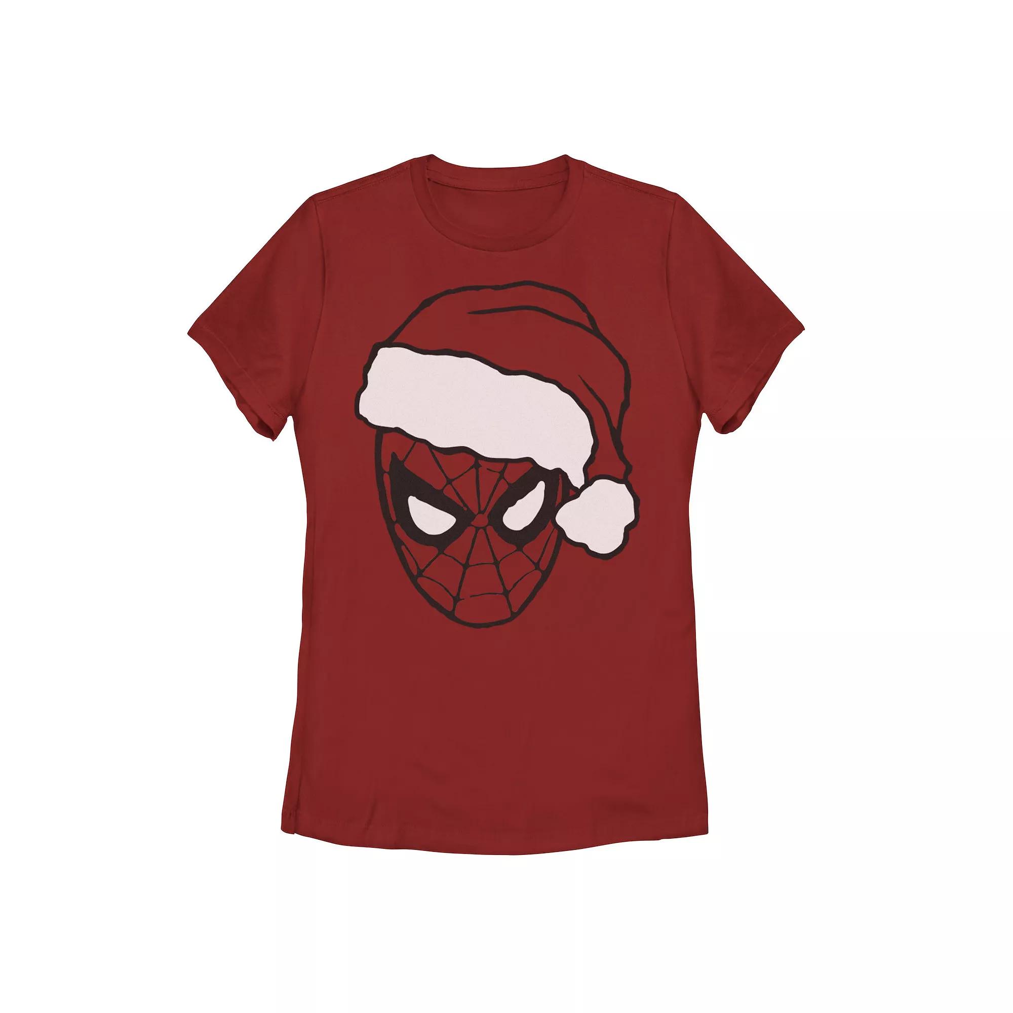 Juniors' Marvel Christmas Spider-Man Santa Big Face Tee, Girl's,  Product Image