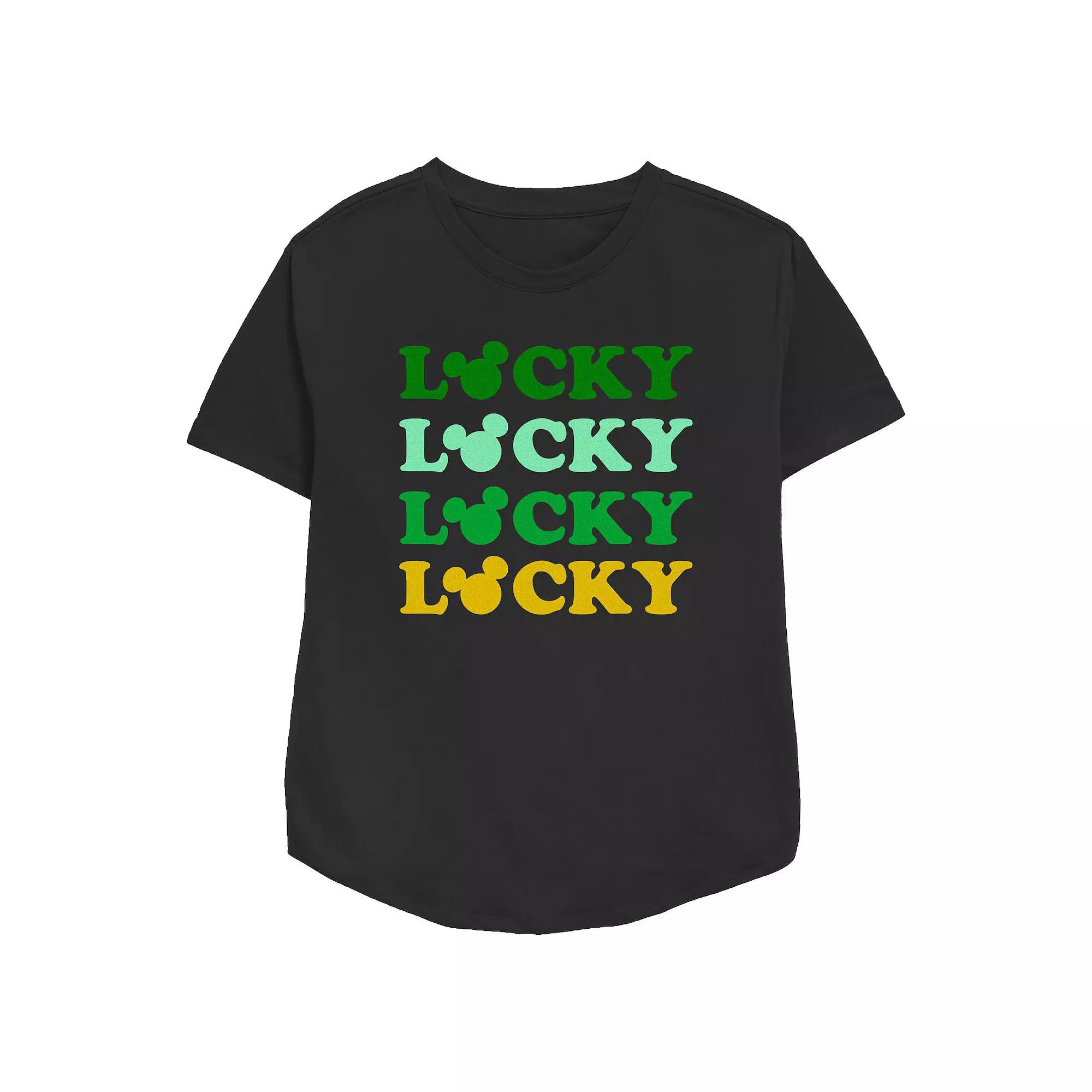 Disney's Mickey Mouse Lucky Word Stack Women's Relaxed Fit Graphic Tee, Size: Large, Black Product Image