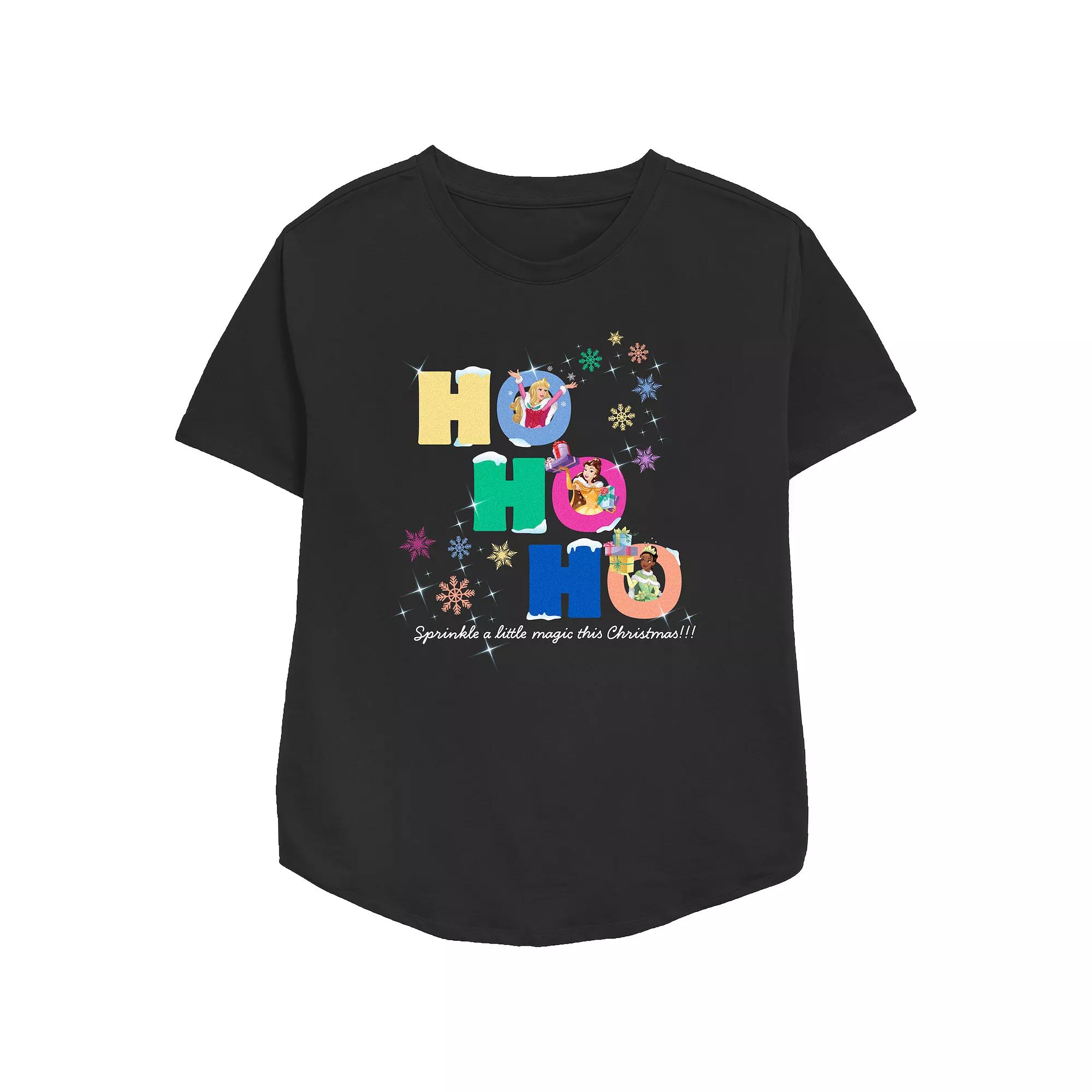 Disney Princess Aurora, Belle & Tiana Sprinkle A Little Magic This Christmas Women's Relaxed Fit Graphic Tee,  Product Image