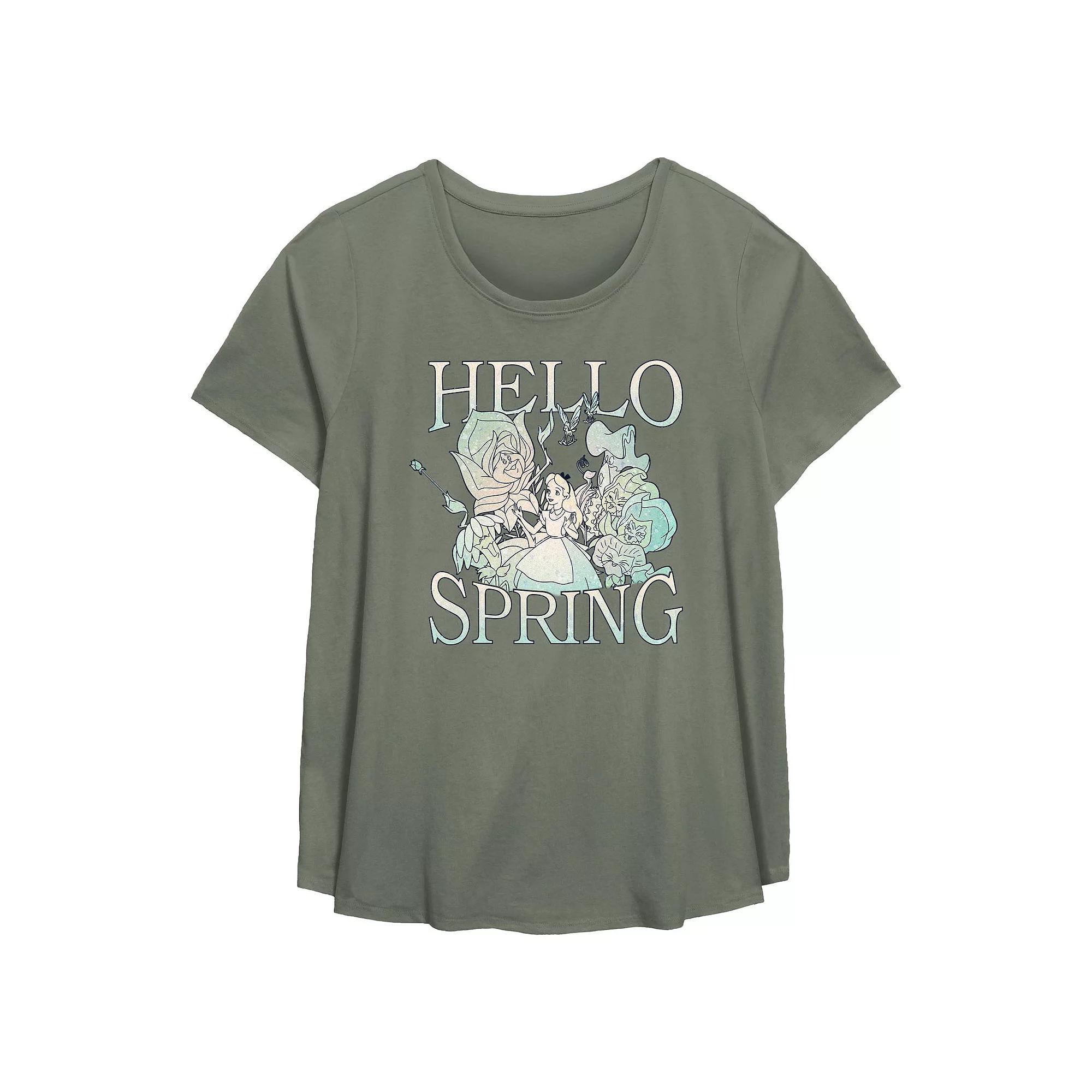 Disney's Alice In Wonderland Hello Spring Plus Size Flowy Graphic Tee, Women's, Size: 1XL, Green Product Image