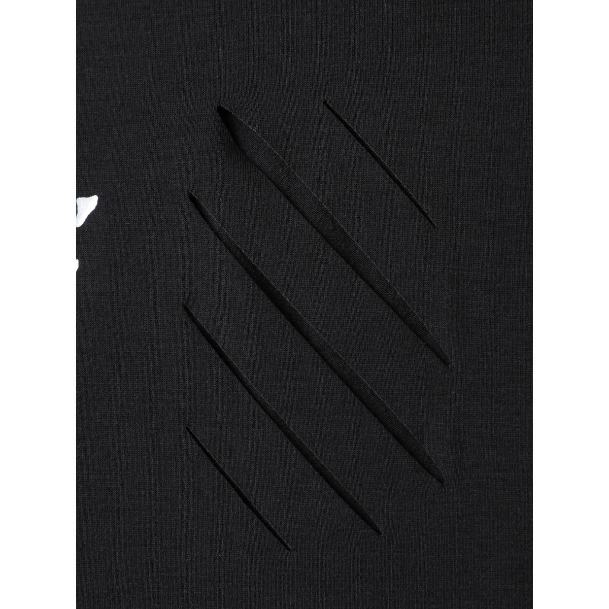 Plus Size Skeleton Hands Print Cut-Out Solid T-Shirt Black Women Leisure Distressed Graphic-Halloween Round Neck Casual T-shirts BloomChic 14-16/1X Product Image