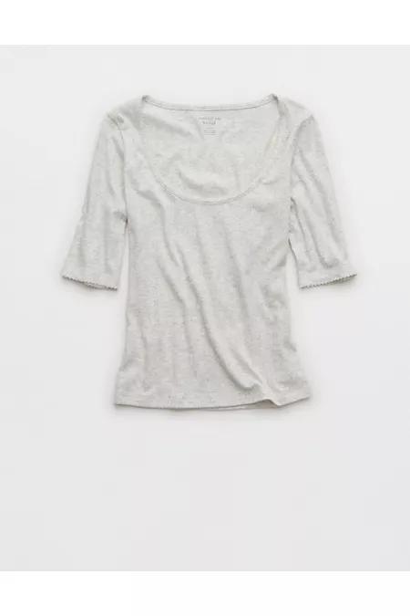 AE Half-Sleeve Scoop Neck Pointelle T-Shirt Women's Product Image