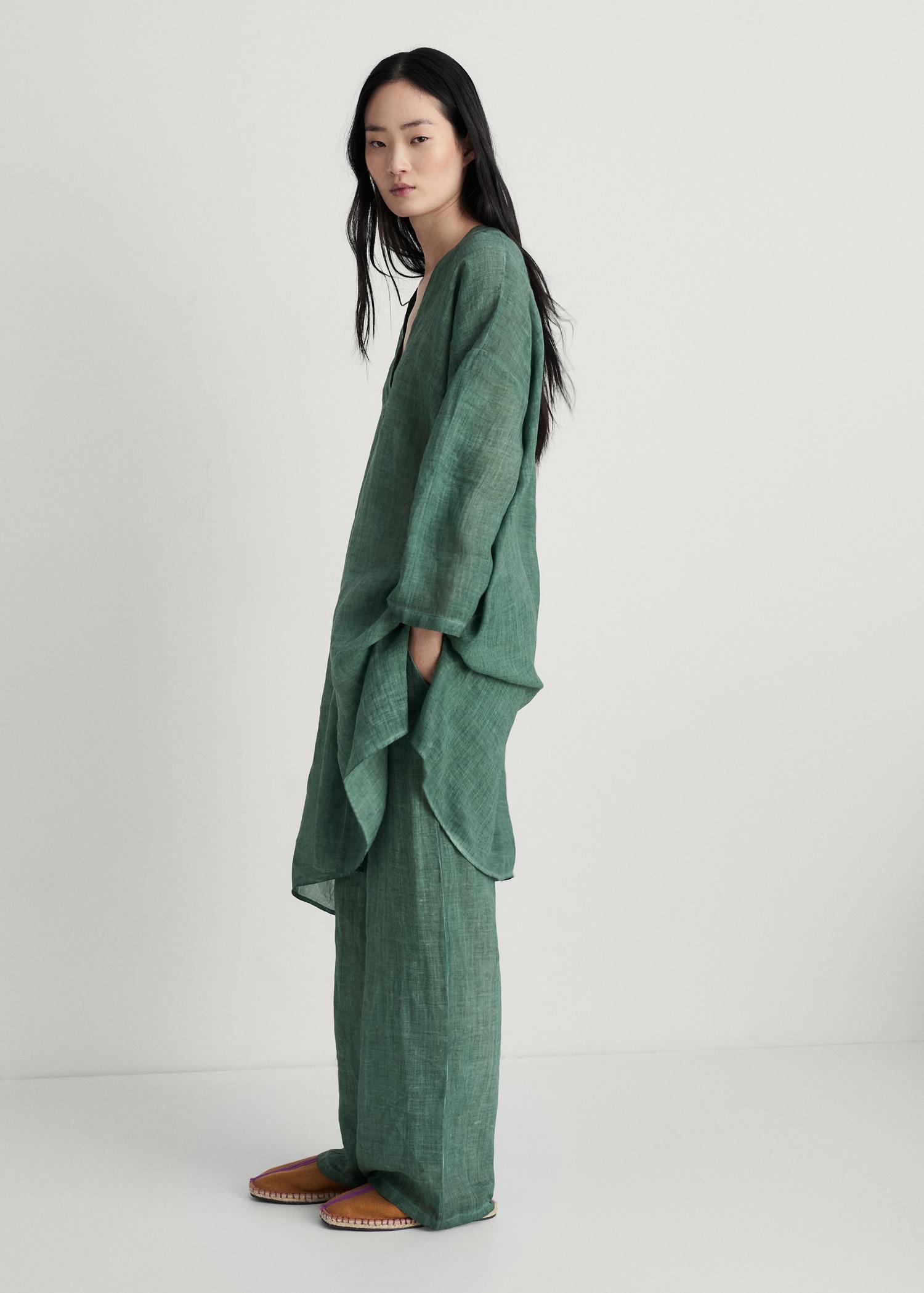 Overdyed-design ramie pants - Women | MANGO USA Product Image