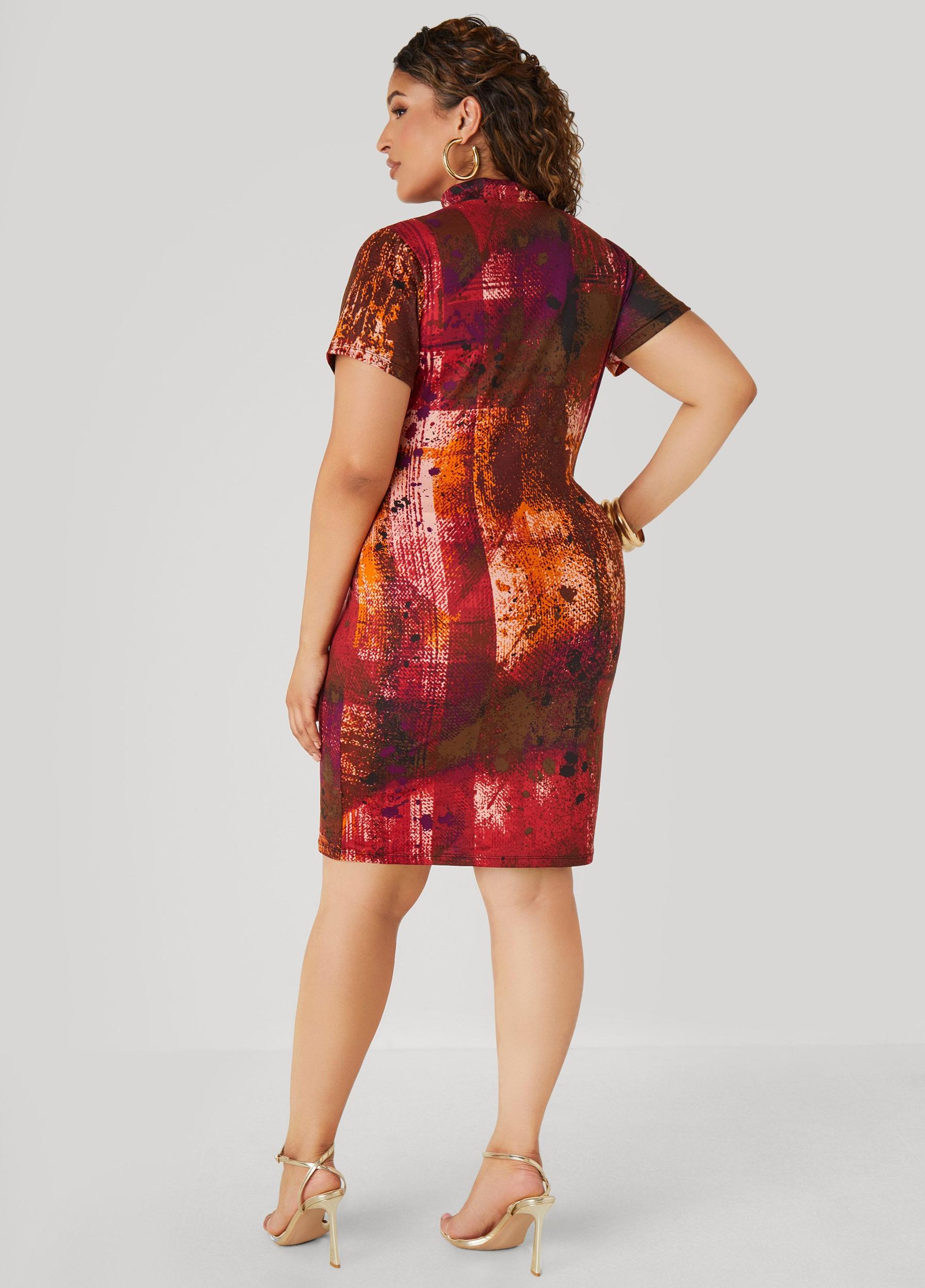 Plus Size Printed Bodycon Dress Ashley Stewart Product Image