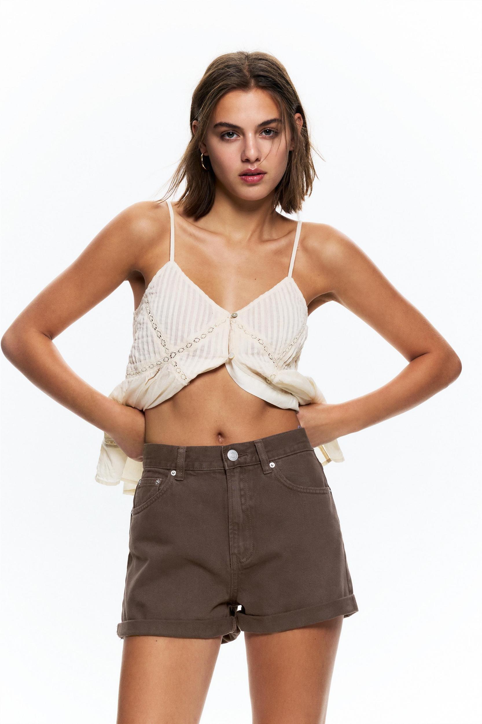 Denim turn-up mom shorts Product Image