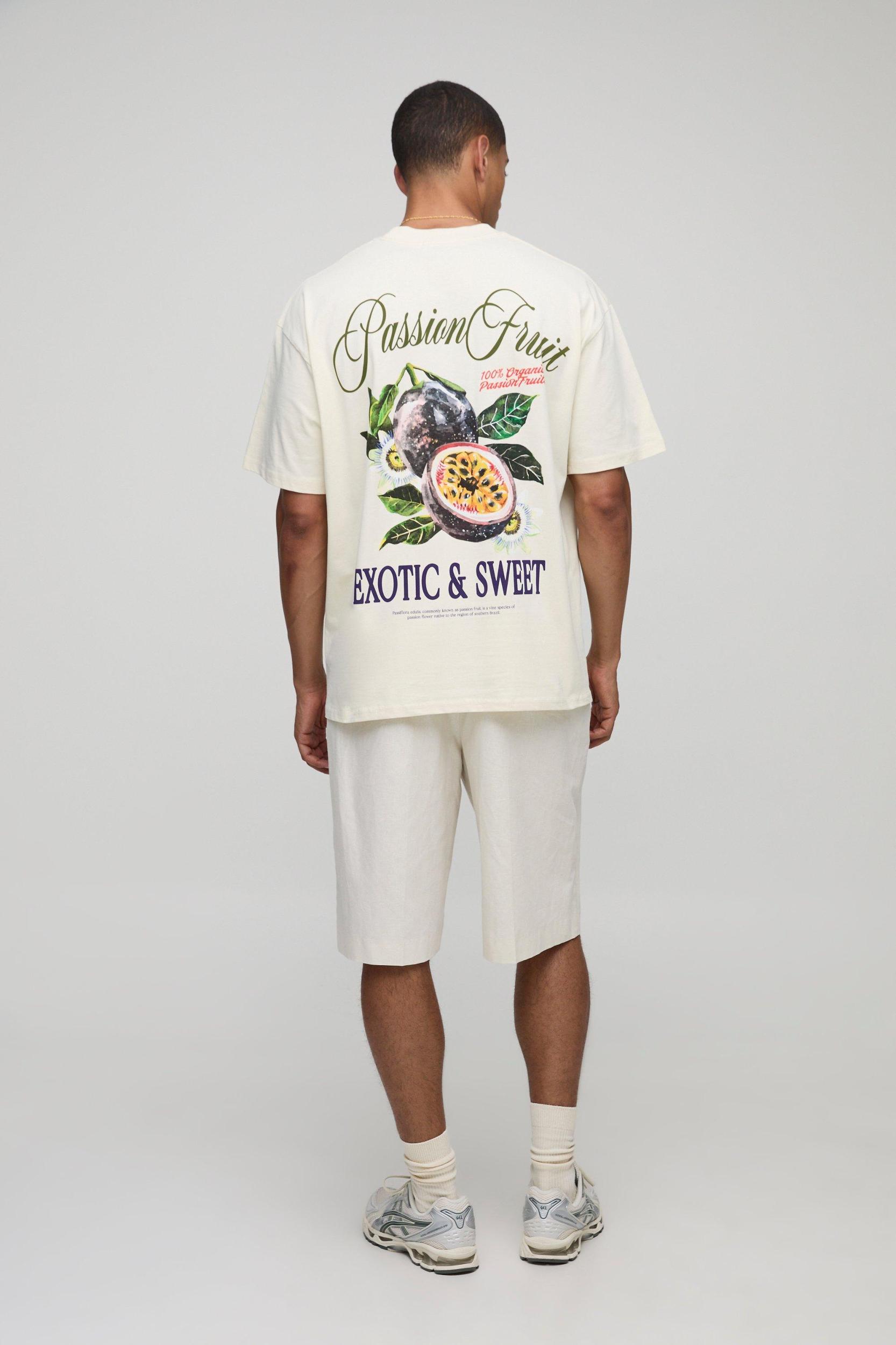 Ecru Oversized Extended Neck Passionfruit Printed T-Shirt | boohooMAN USA Product Image