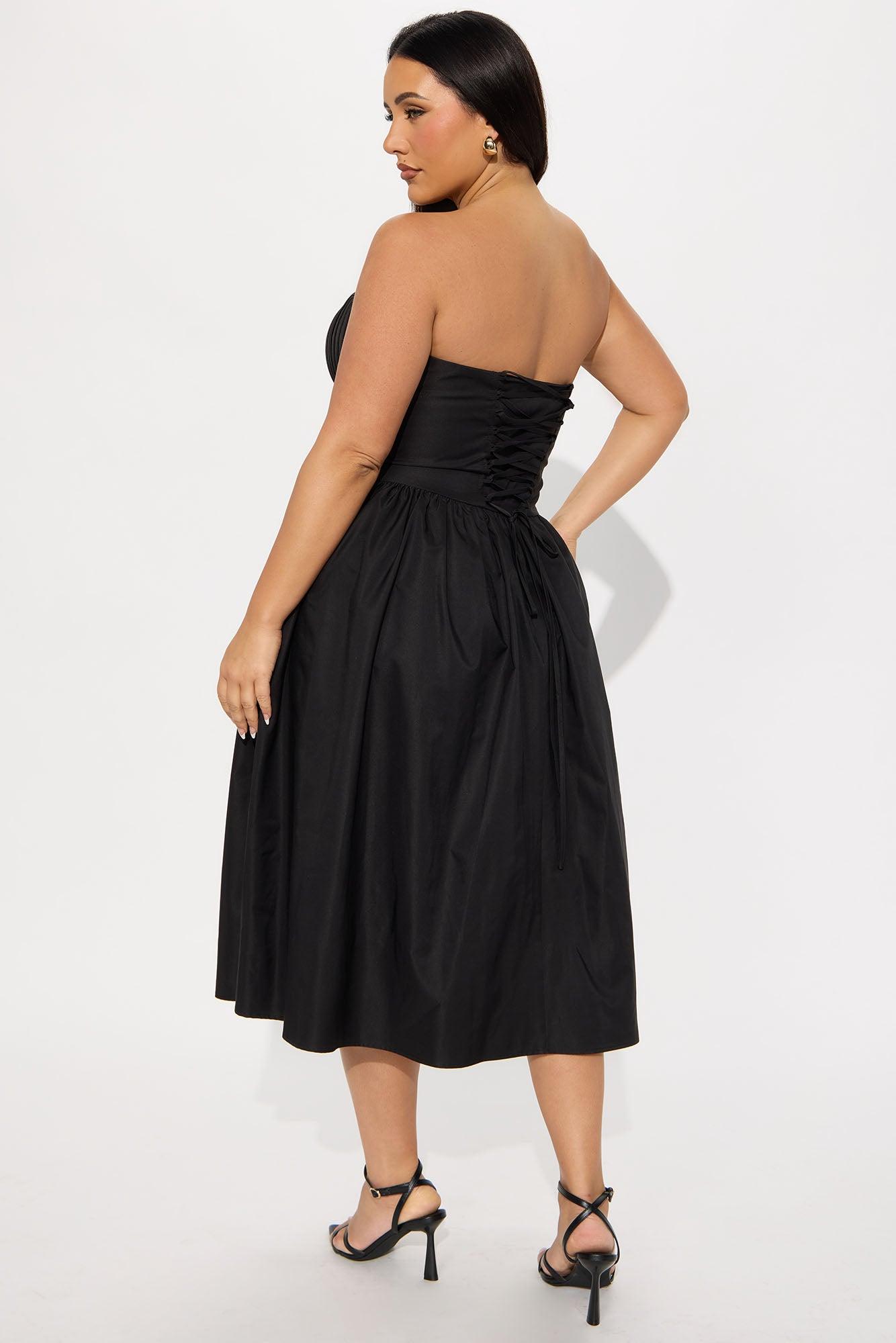 Mademoiselle Satin Midi Dress - Black Female Product Image