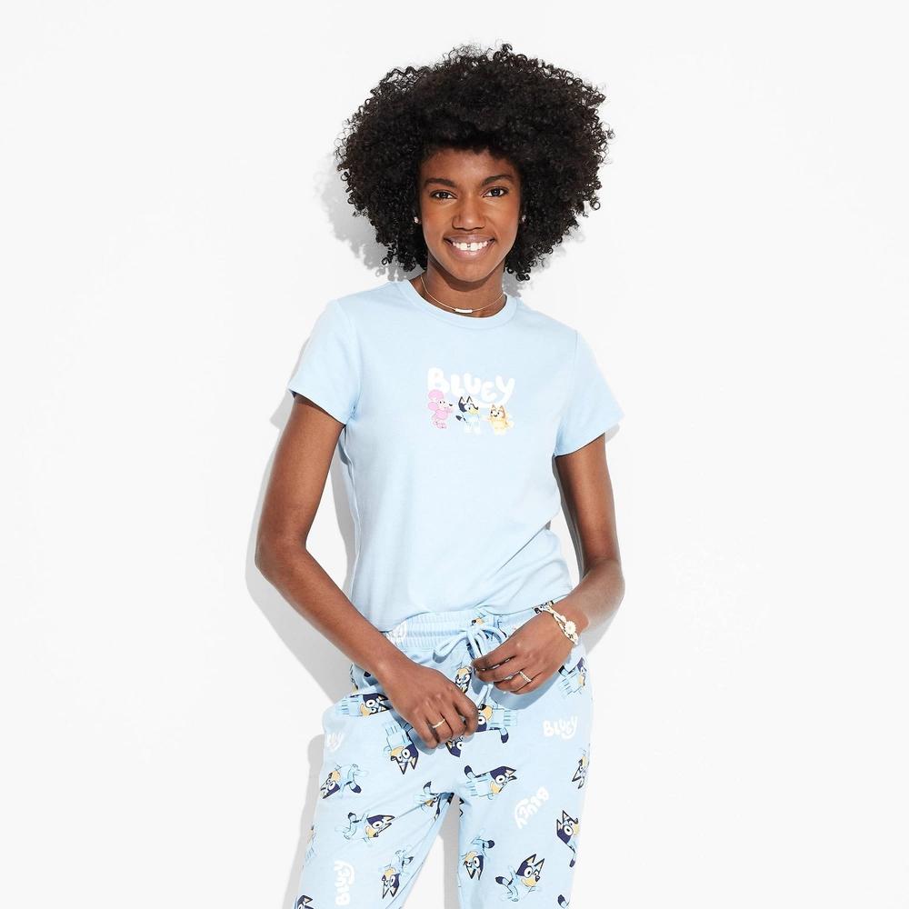 Women's Bluey Characters Short Sleeve Graphic Baby T-Shirt - Blue 3X: Cotton Blend, Lightweight, Pullover, Plus Size Product Image
